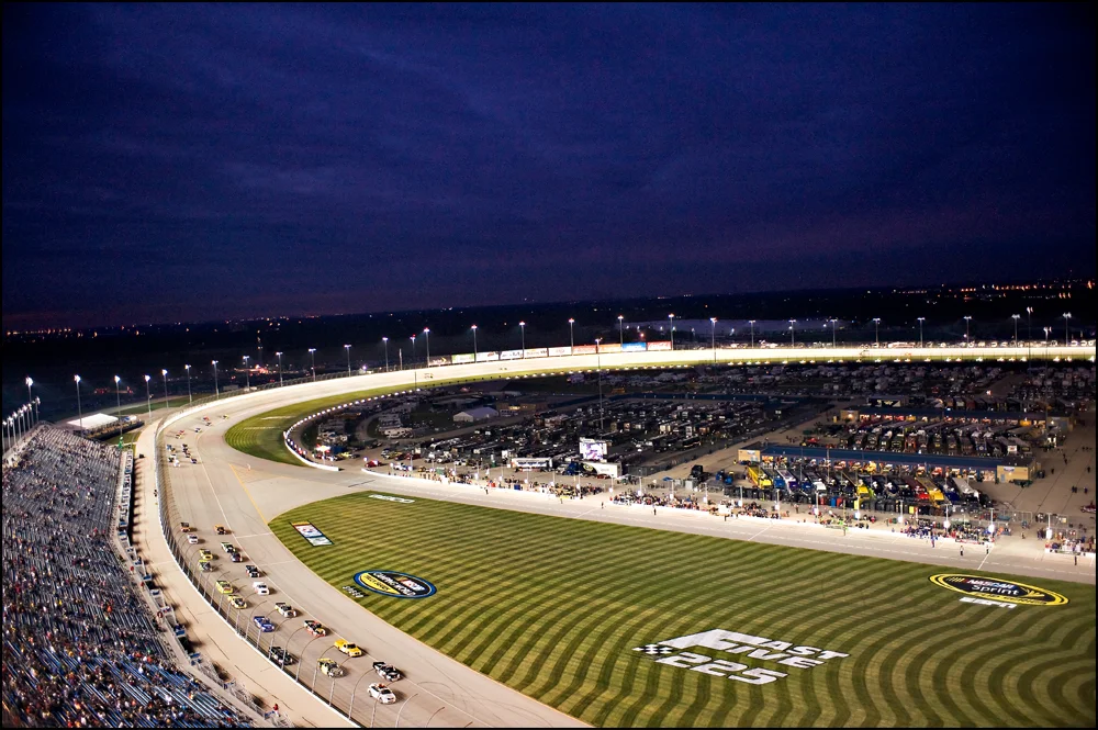 Racers come around the final turn before starting the NASCAR Camping World Truck Series at Chicagoland Speedway in Joliet, Ill on Friday, September 16, 2011. | Brian Powers~Sun-Times Media