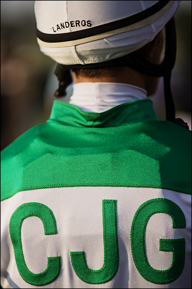  Chris Landeros, 26, from California, waits to ride Three Way Ticket for his fourth race of the day at Kentucky Downs race track in Franklin, Ky. on Wednesday, September 10, 2014. By Brian Powers, Special to the CJ, 09/08/2014 