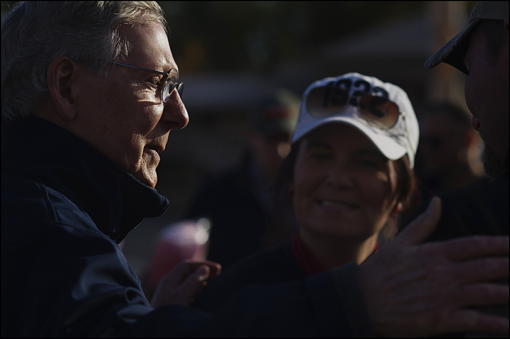  Senate minority Leader Mitch Connell talks to reporters after the 50th annual Veteran's Day Parade in Madisonville, Ky. on Sunday, November 2, 2014. Brian Powers/Special to the Courier-Journal 