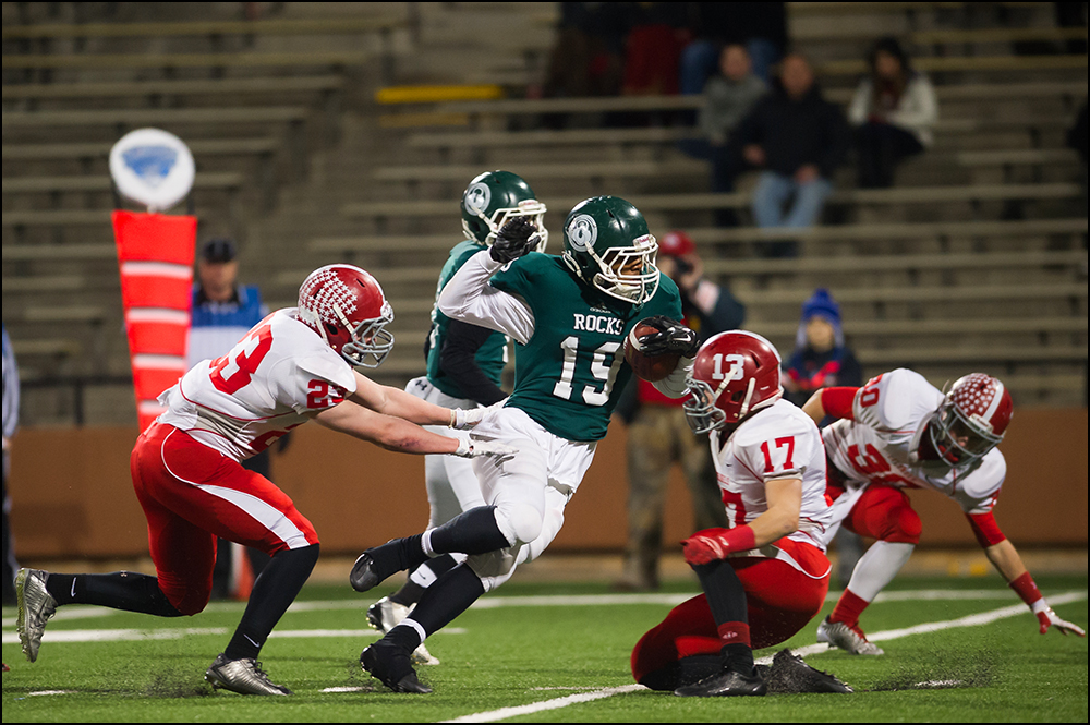  Trinity's Donald Brooks runs to the end zone for the last of his three touchdowns in the first half of the Shamrocks game against Dixie Heights during their KHSAA Commonwealth Gridiron Bowl game at Western Kentucky University in Bowling Green, KY on