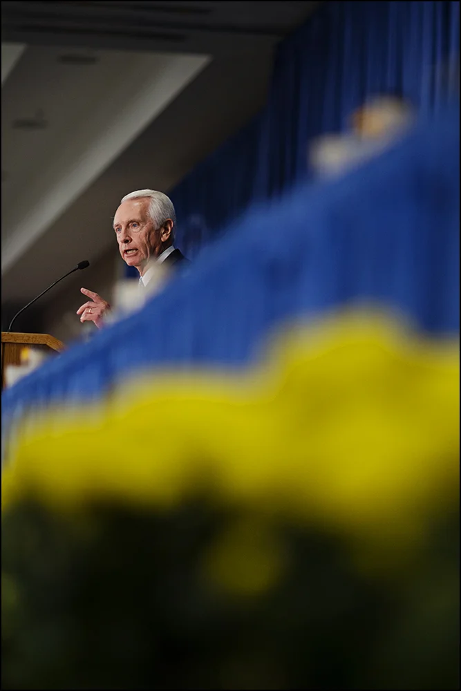 Kentucky Governor Steve BeShear address the audience during the 51st annual Kentucky Country Ham Breakfast at the state fair in Louisville, KY on Thursday, August 21, 2014. Photos by Brian Powers