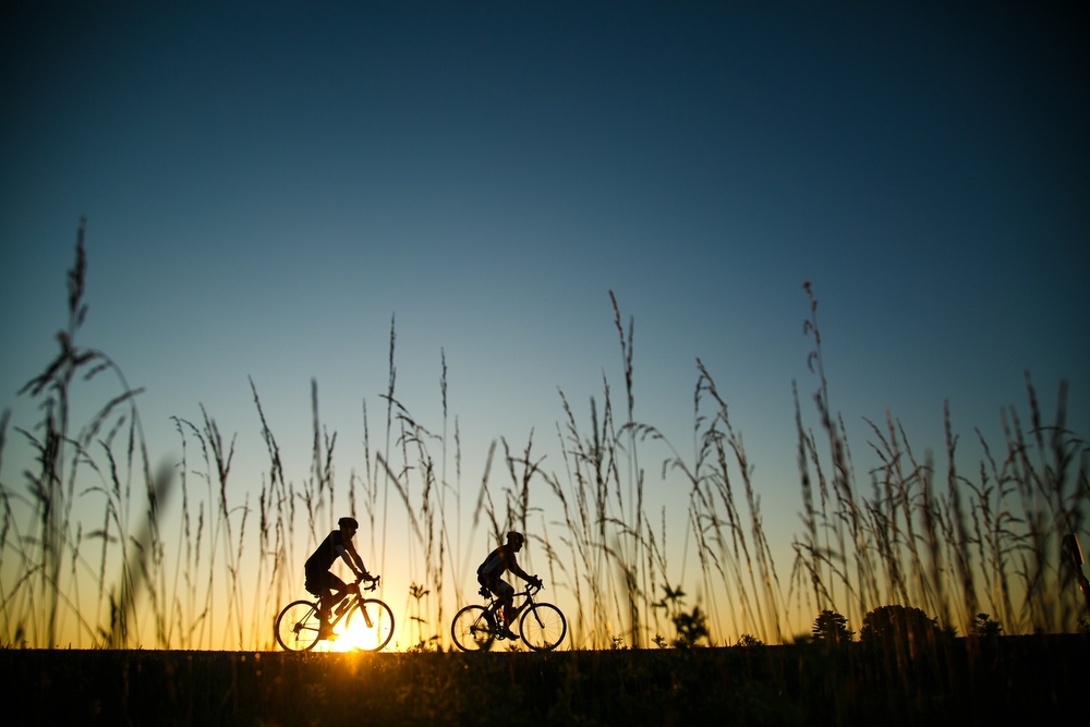  Riders make their way out of Cedar Falls and onto the breakfast stop in Hudson during RAGBRAI on Thursday, July 23, 2015.  