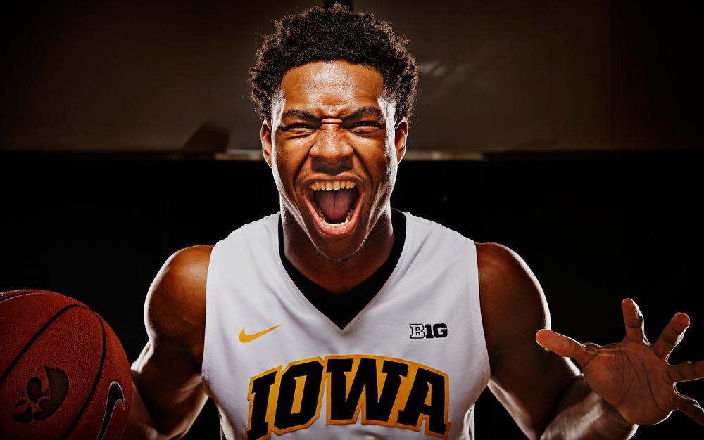  Iowa freshman forward Ahmad Wagner poses for a portrait during the men's basketball media day in Iowa City on Wednesday, October 7, 2015. 