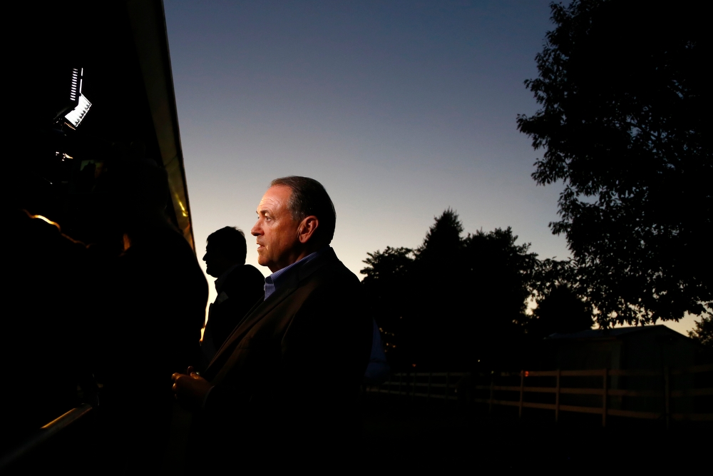  Republican presidential candidate Mike Huckabee speaks during the Faith and Freedom Coalition Dinner at the Iowa State Fairgrounds in Des Moines on Saturday, September 19, 2015. 
