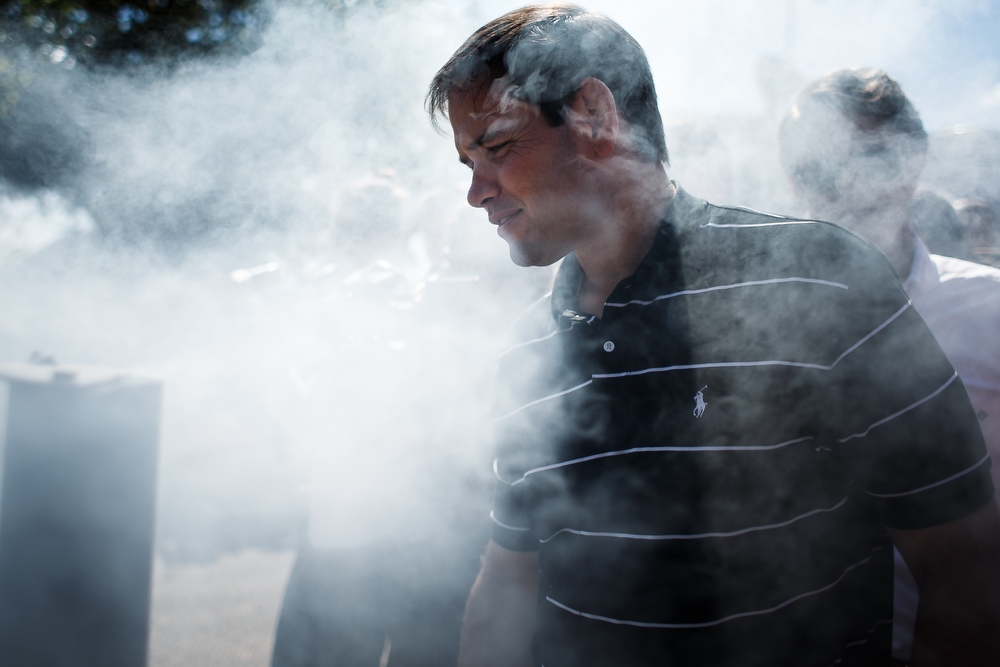  Republican Presidential candidate Marco Rubio campaigning during the tailgate before the Cy-Hawk game at Iowa State University in Ames on Saturday, September 12, 2015.  