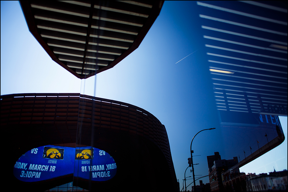  The Iowa Hawkeyes logo is displayed outside the Barclays Centre previewing their matchup against Temple on Thursday, March 17, 2016 in New York City, New York. 