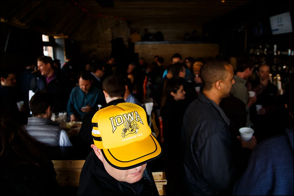 Iowa fans gather at The Montrose Bar in Brooklyn before the Hawkeyes take on Temple for their first round NCAA championship game on Friday, March 18, 2016.