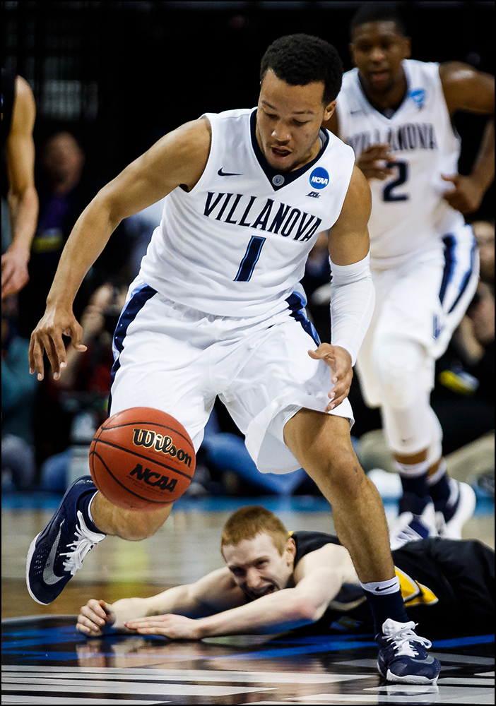  Villanova's Jalen Brunson takes off down the court away from from Iowa’s Mike Gesell (10) during their second round NCAA Basketball Championship game on Sunday, March 20, 2016 in New York City, New York. 