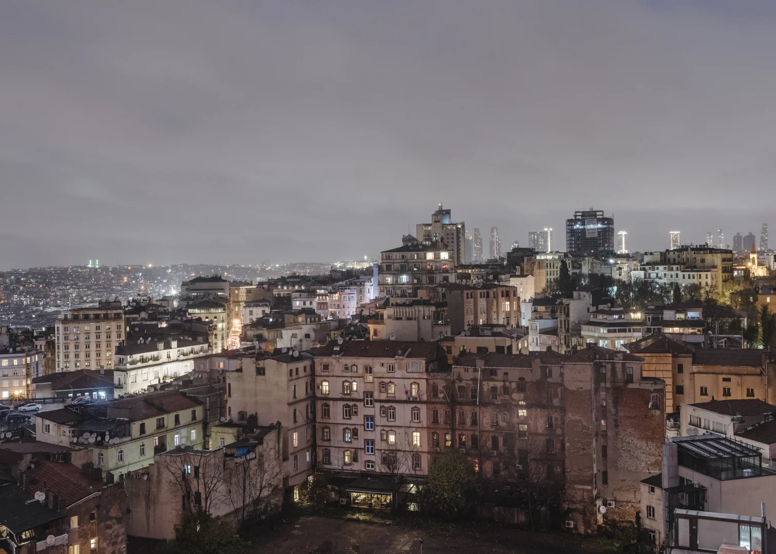 Beyoğlu by night from Galata Tower, 2016.