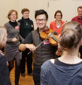 Lewis Hou Director, Science & Communities; Fiddle & Calling Lewis is a science educator & fiddle-player with a research background in neuroscience (brain imaging). He is the Fun Palaces Community Ambassador for Scotland & has shared his love of science & arts all around the world, including Abu Dhabi, India and the USA. He was a competition-winning Scottish Country Dancer (for his sins) but enjoys all types of folk dance! He founded Science Ceilidh in 2014 based on a pun in a pub (see the story here). Follow his learning & other work here . @fiddlebrain lewis@scienceceilidh.com 