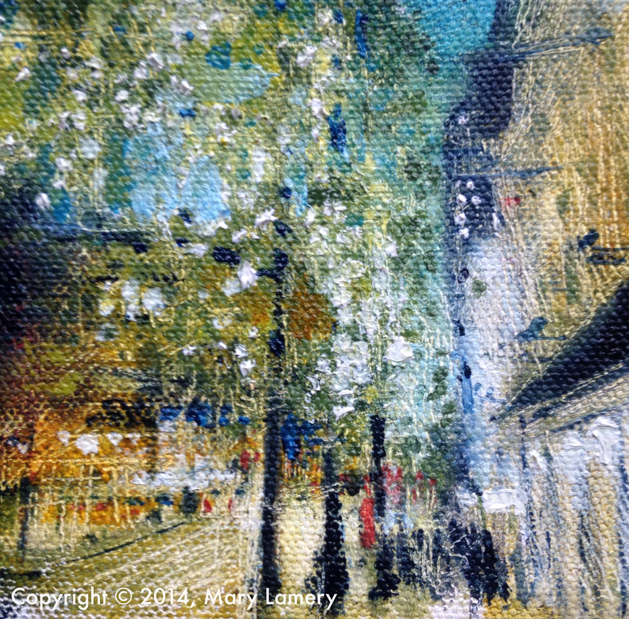 After... Lights. 4"x4". Oil on Canvas. 2014. Day 58. November 7, 2014. 5 pm. Downtown Seattle.