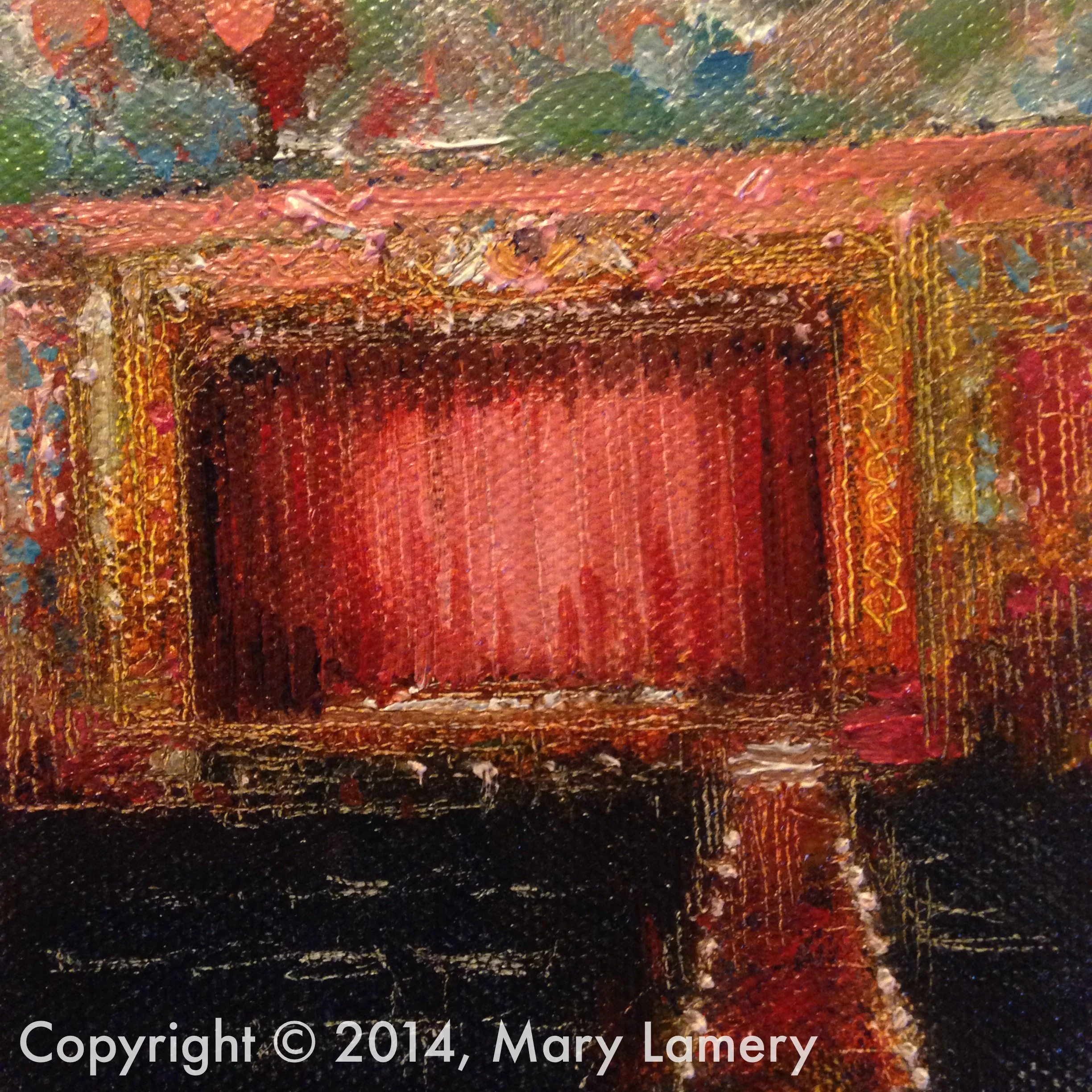 Egyptian Theatre. 4"x4". Oil on Canvas. 2014. Day 44. October 14, 2014 "You beautifully captured some of my most priceless, peaceful moments in my journey. I would patiently wait for hours so I could get "my seat" and once I sat down "ah, I'm here, let the journey begin". 