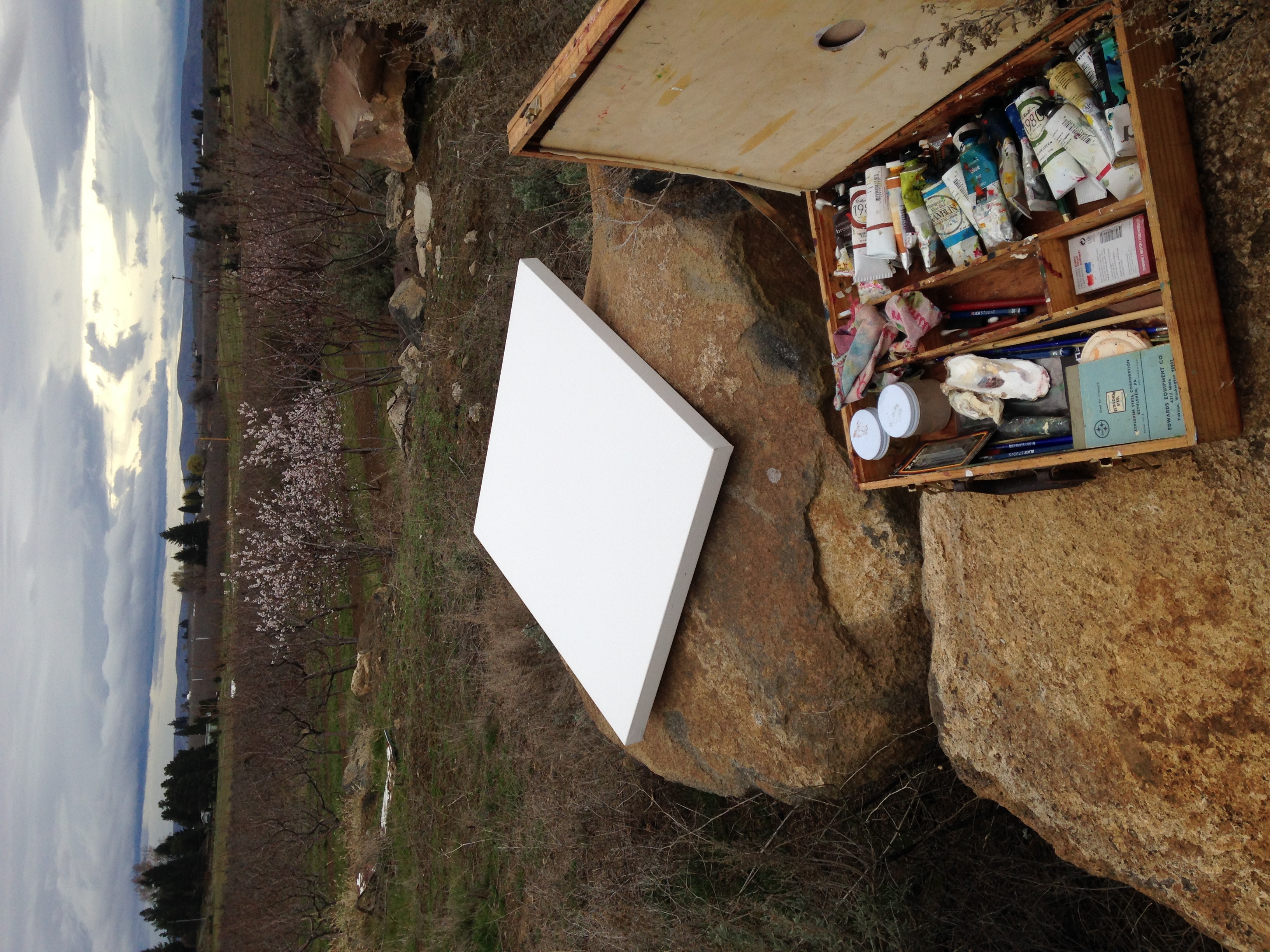 March 13, 2014. 8:30 am. My painting studio--à la les Flintstones.
