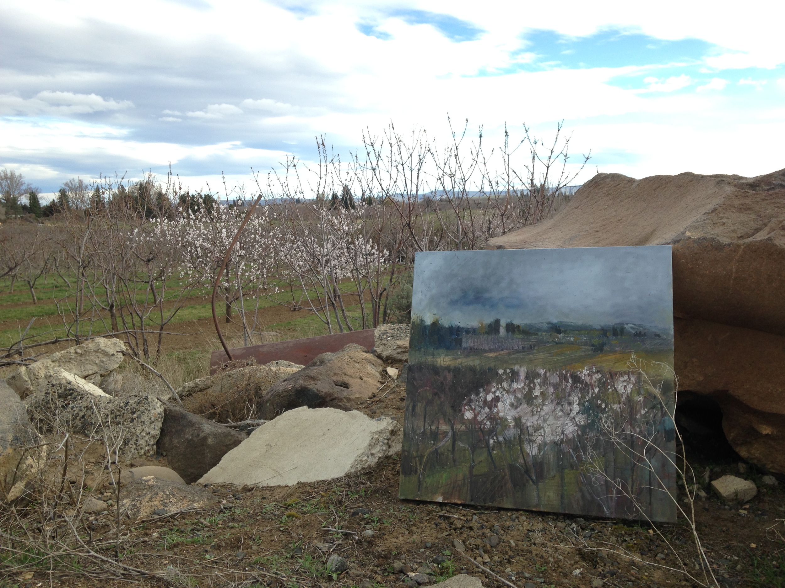 About noon, I found a stopping point on the first painting. I will finish this painting in the studio.