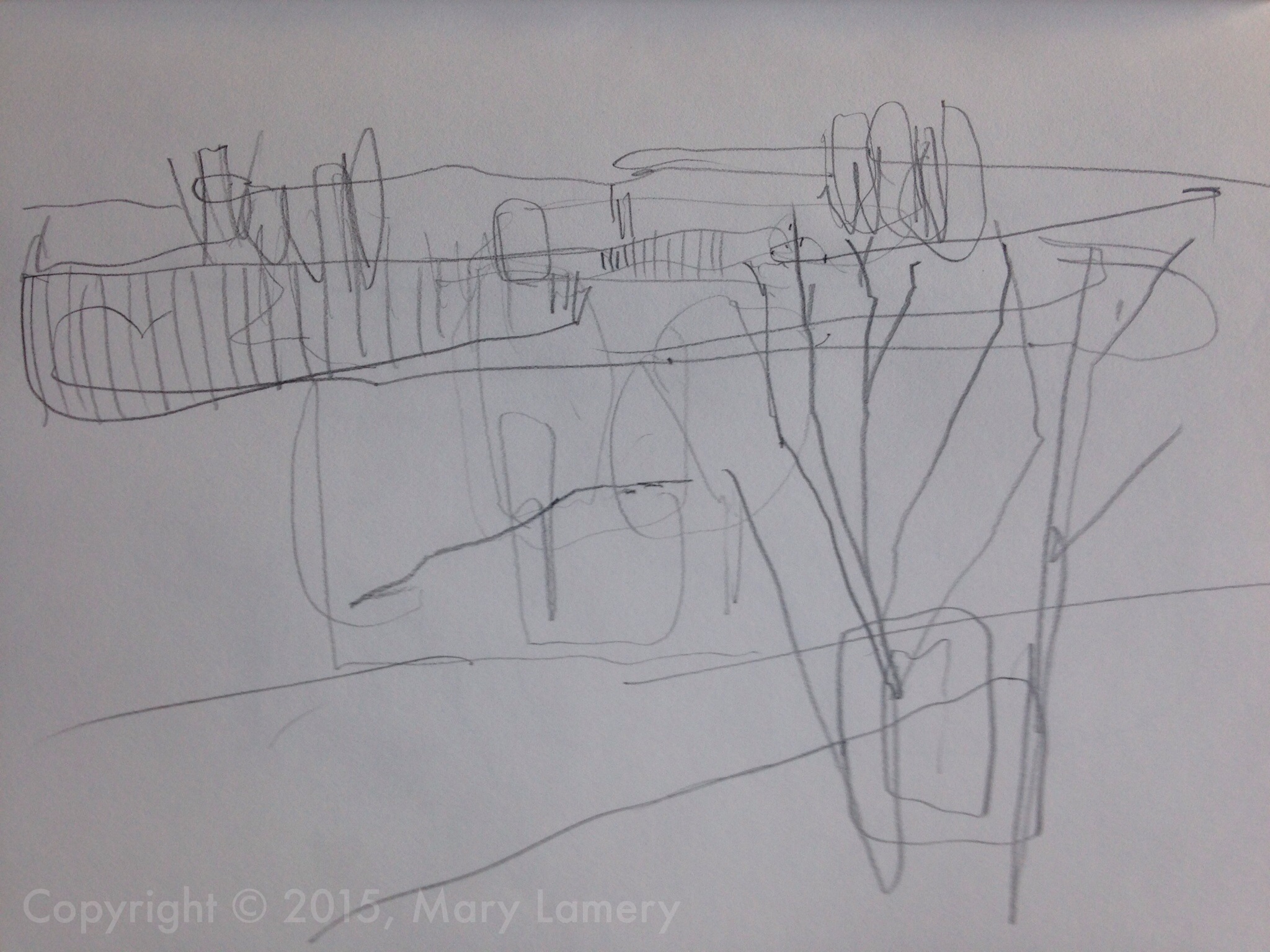 Sketch of apricot trees, orchard. March 2015.