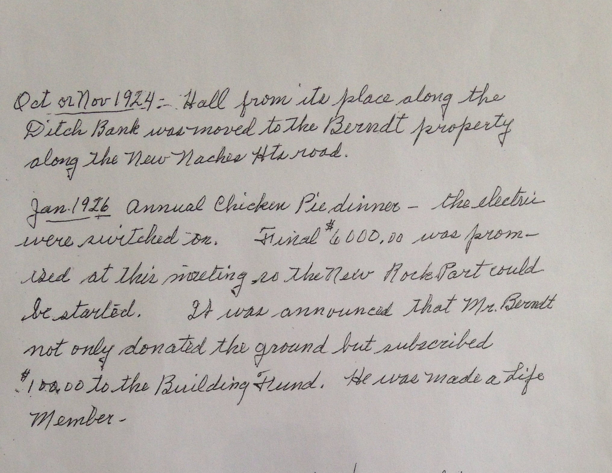 Documentation I gained from a subsequent visit of my great grandfather Paul W. Berndt gifting the land where the Naches Heights Fire Station now stands.