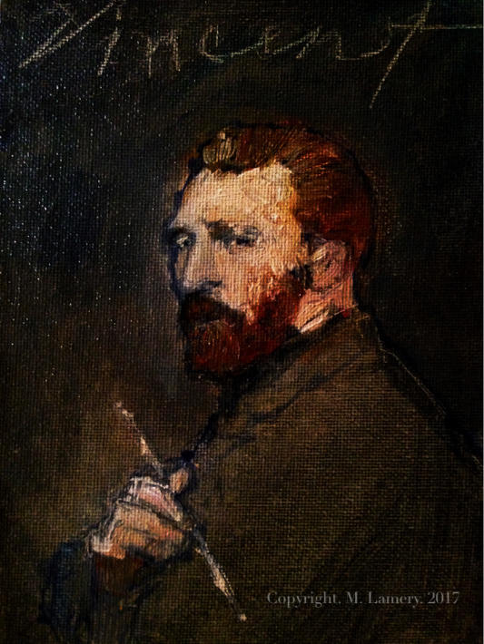 "Van Gogh," Oil on Canvas, 5x7." 2017. Inspired by the portrait of Vincent Van Gogh painted by John Peter Russell in 1886. 