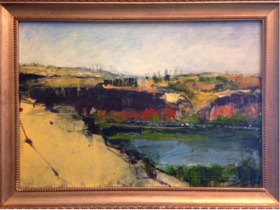 This is the second painting I entered. It is painted from the opposite vantage point, looking east on the Columbia River, from where I painted the view of Mount Hood. The State of Oregon is on the other side of the river. Peach orchards sit below along the river's edge. Oil on Canvas, 9.75x14." 2016.