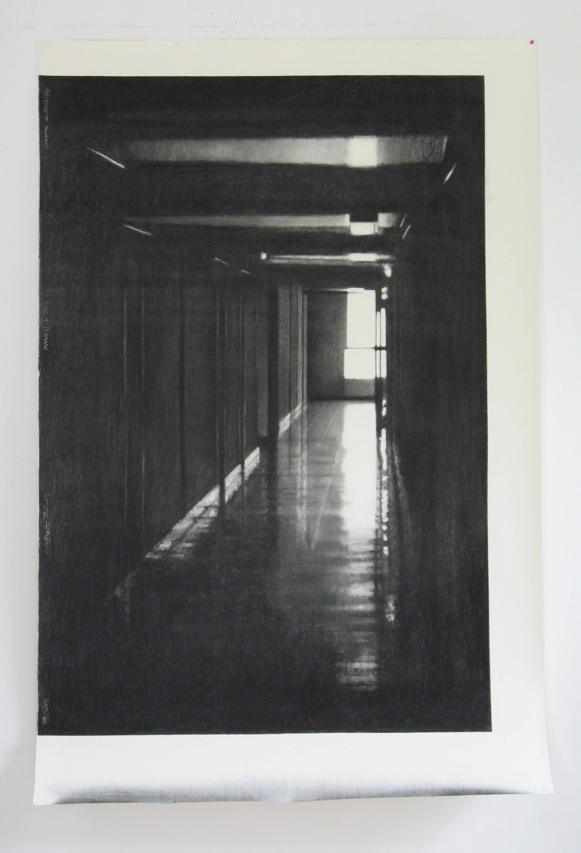Drawing (Corridor, Cité des Arts), 2010, willow charcoal on Fabriano paper, 220x140cm.