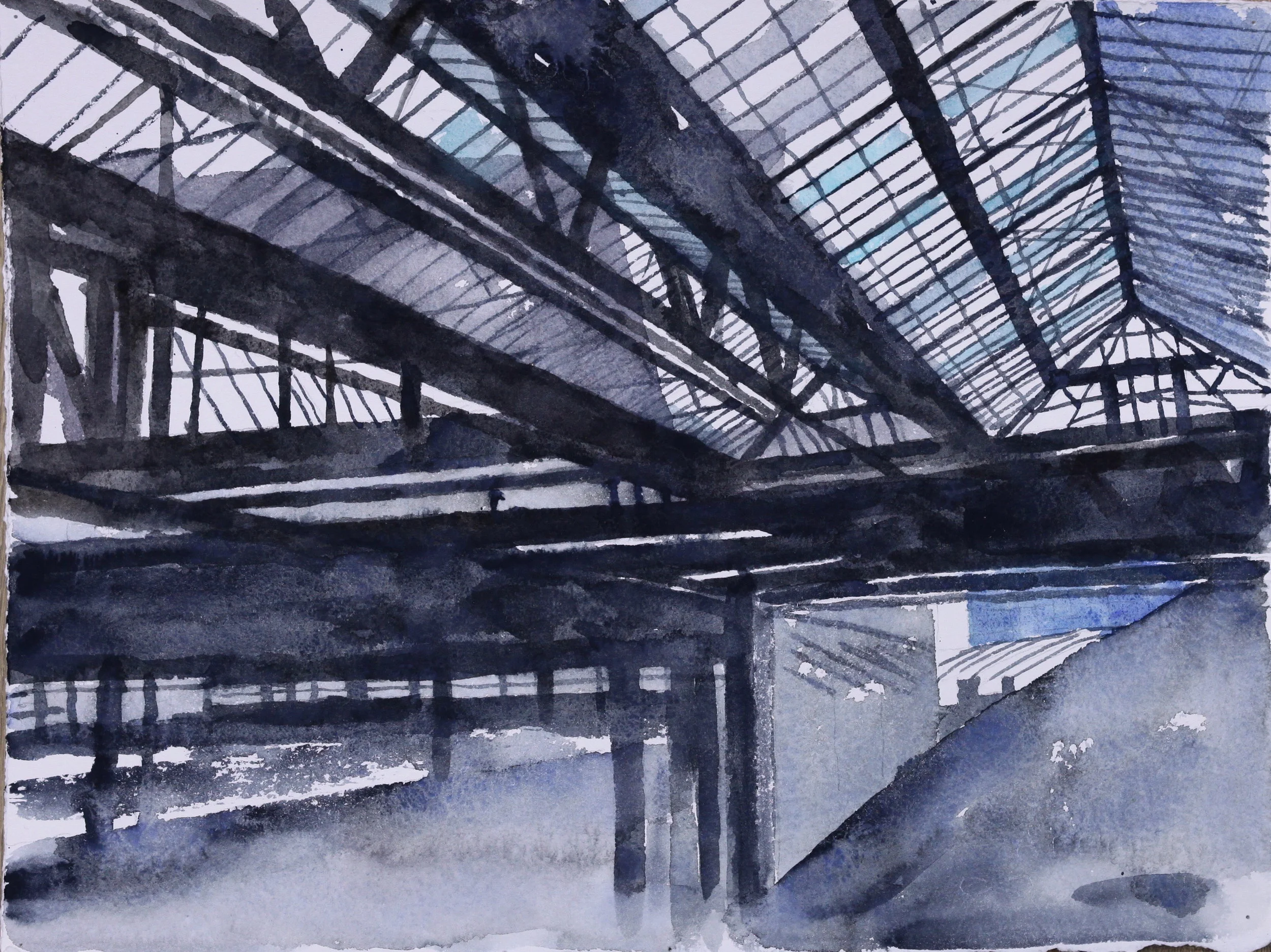 Waterloo station II (study), 2016, watercolour on 640gsm Arches, 38cm x 28cm
