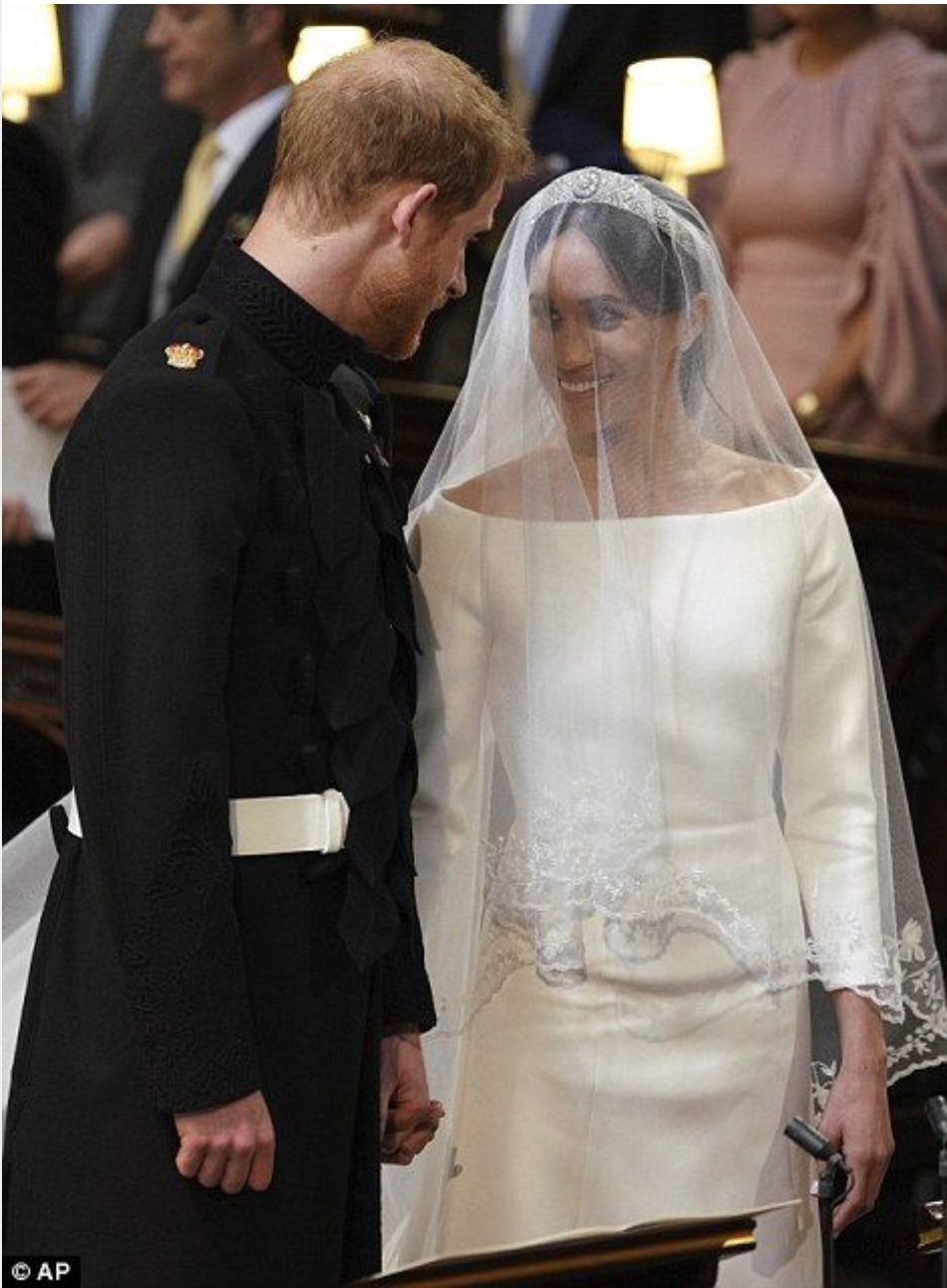 The embroidered edge of Meghan’s veil was embellished with flora from Commonwealth countries.