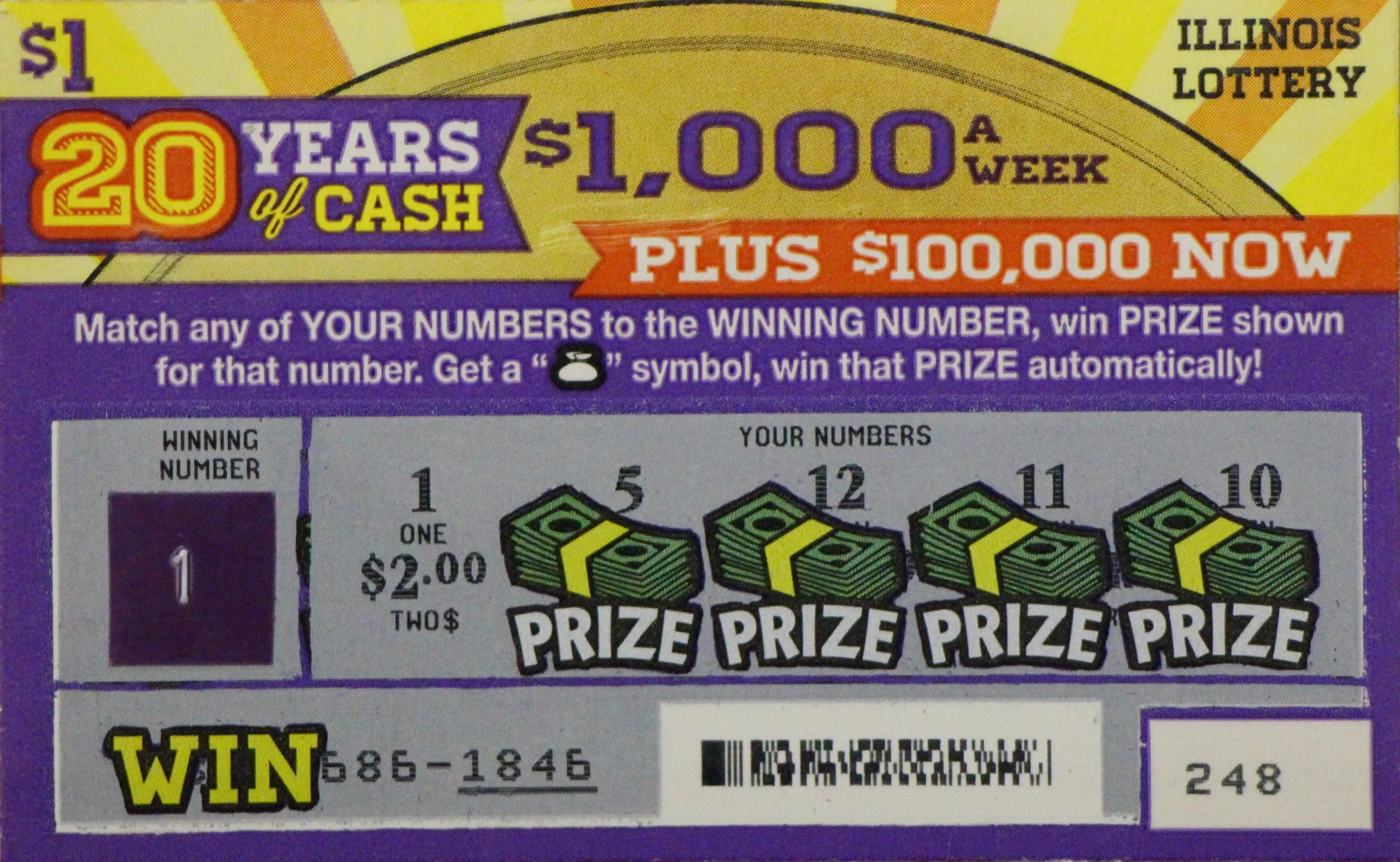 Nikolas Burkhart Win, 2014 plastic embossing label tape on lottery ticket 2.5 x 4 inches Edition of 10 