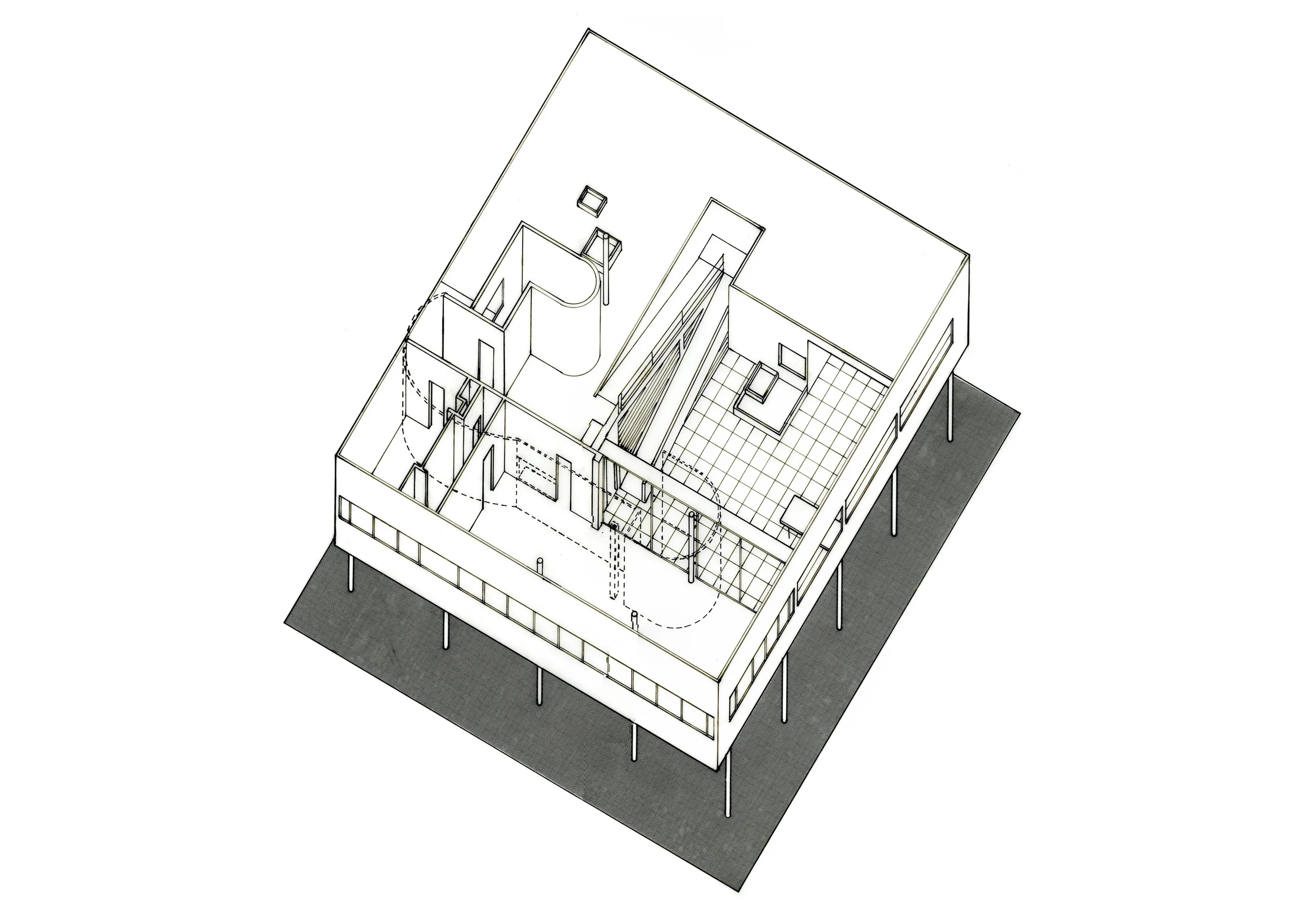 le corbusier villa savoye axonometric_pen, zip-atone, mylar