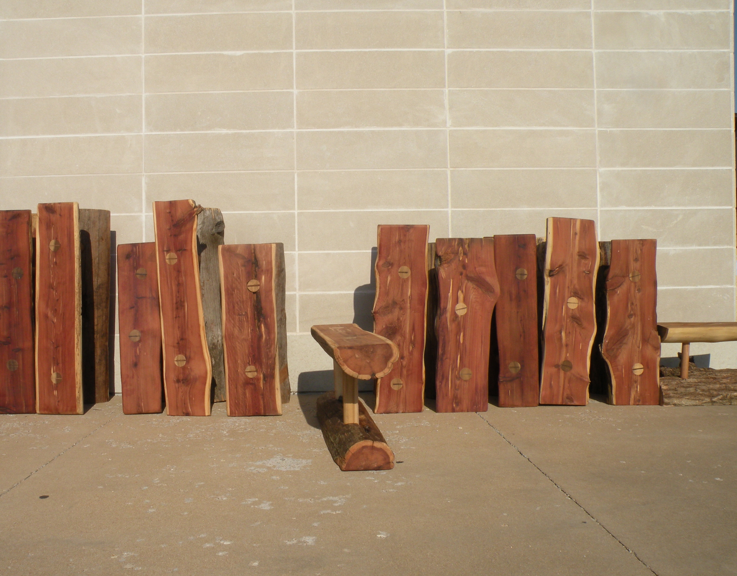  bench stool lineup_salvaged western cedar, oak dowel 