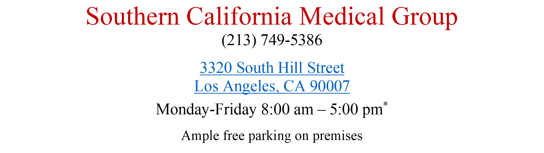 Location and Hours — Southern California Medical Group