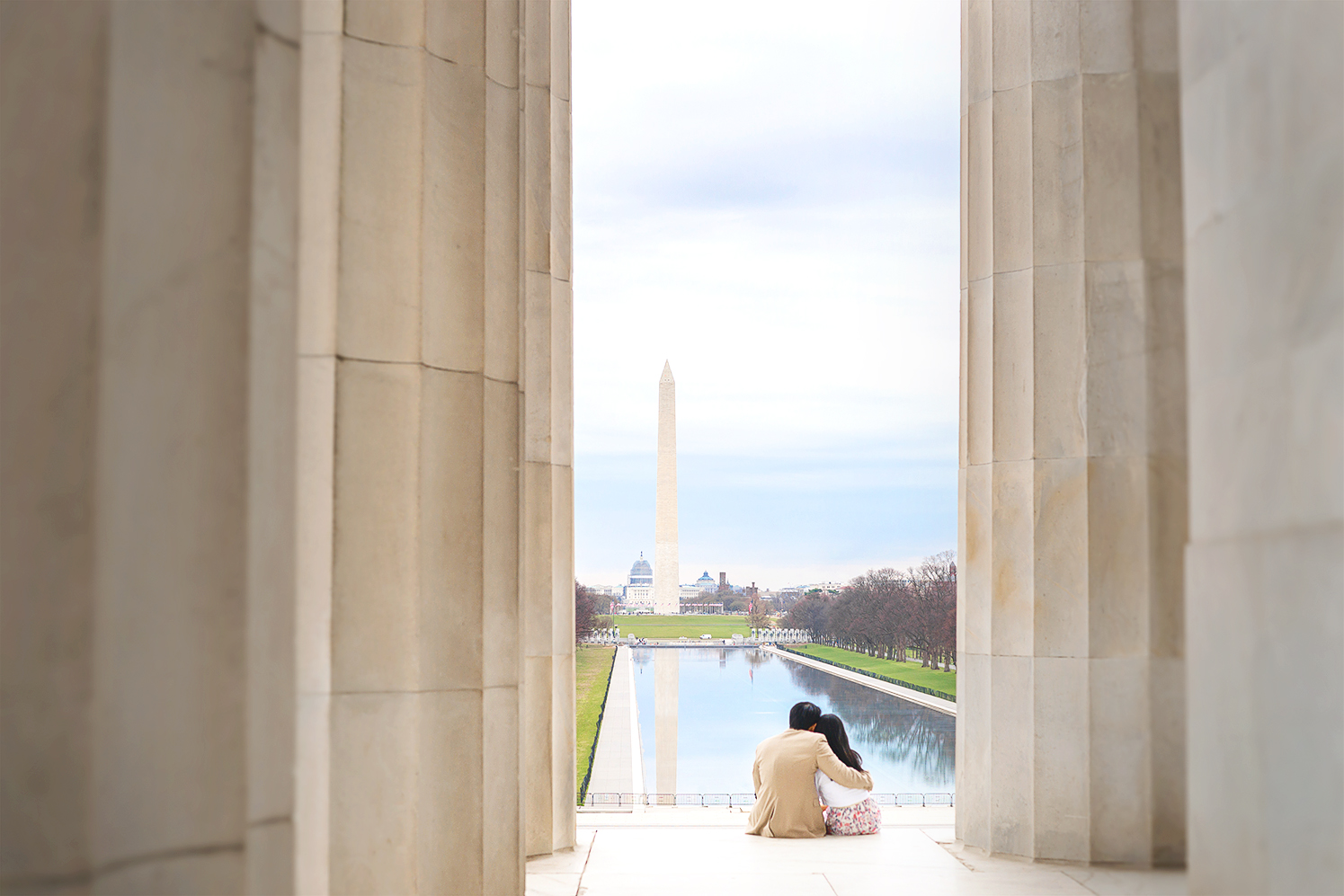 Washington DC monuments and cherry blossoms engagement session