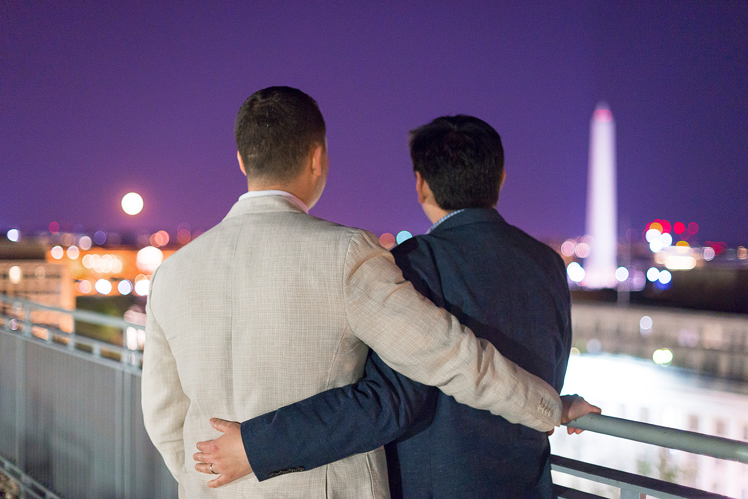 Gay wedding photographer in washington dc view of national monument GWU venue