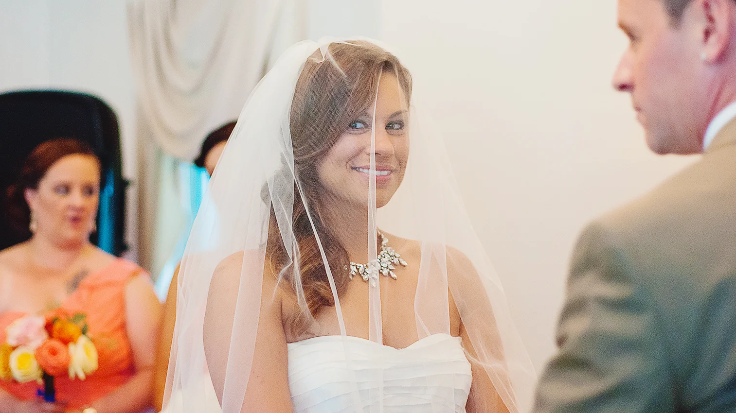 Bride and groom indoor wedding ceremony at Ceresville Mansion