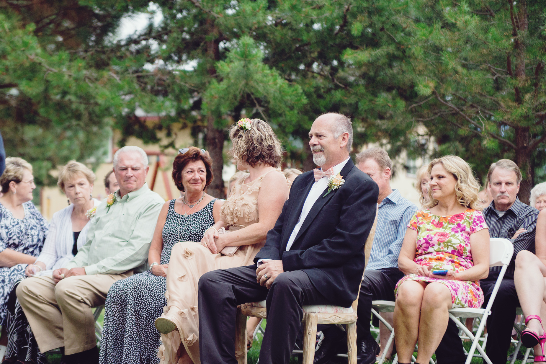 Wedding guests at backyard DIY Idaho wedding