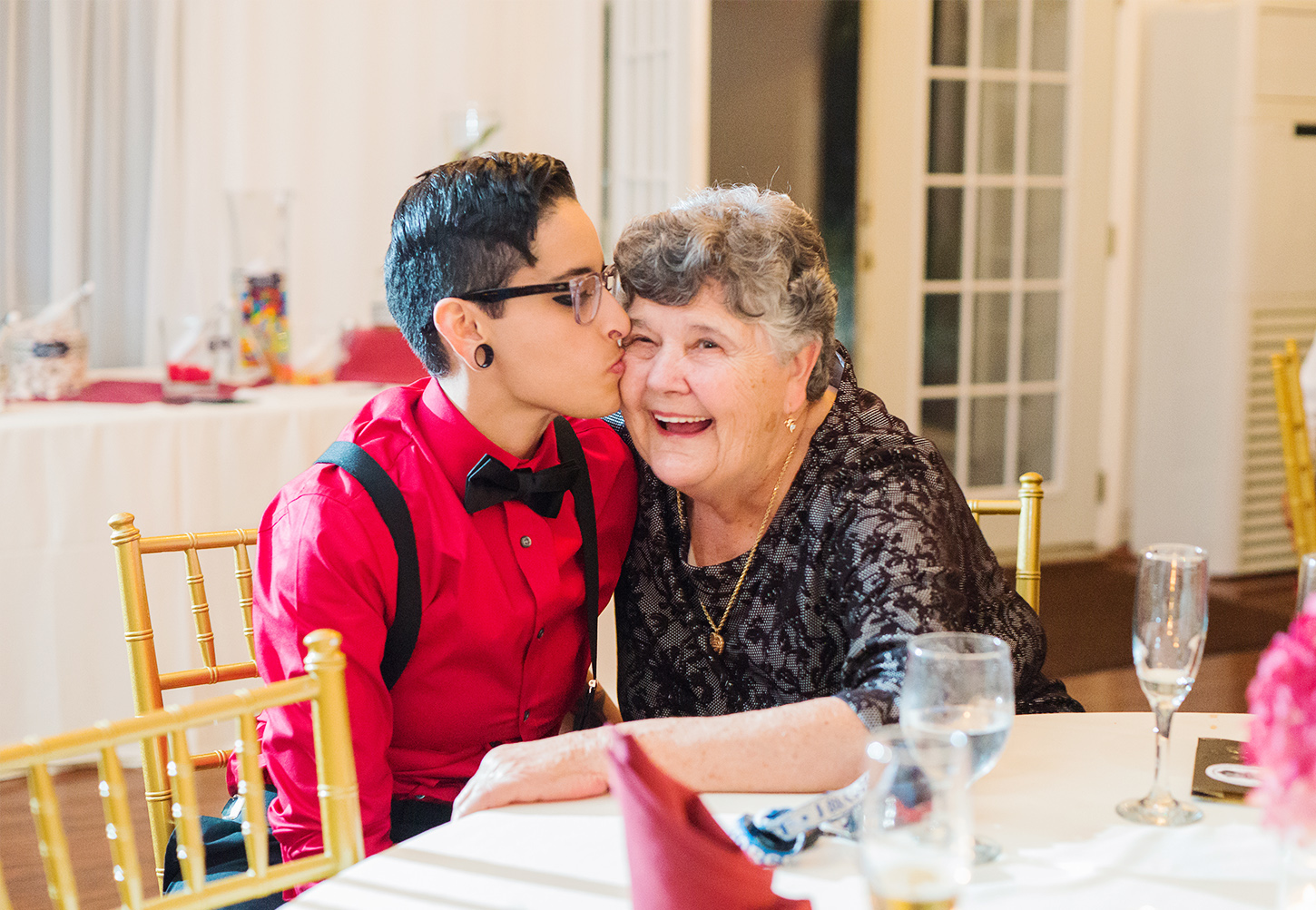 Kissing grandma at Bristow Manor wedding 