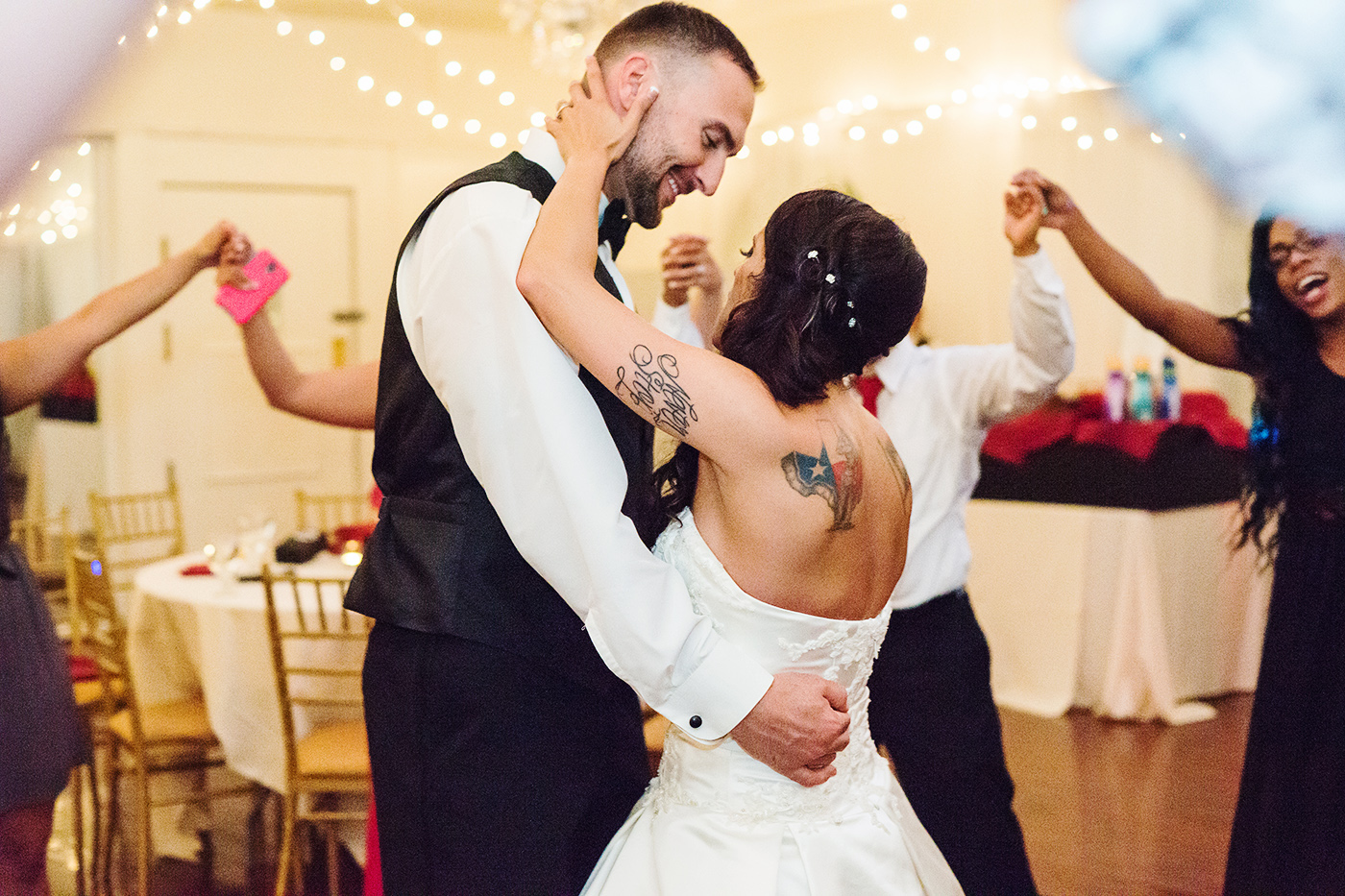 Last dance in a circle of friends at Bristow Manor wedding reception