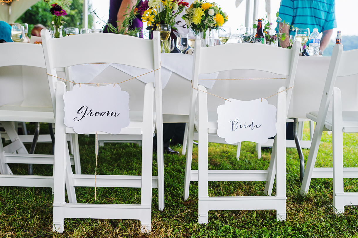 Maryland wedding farm bride and groom DIY chair signs