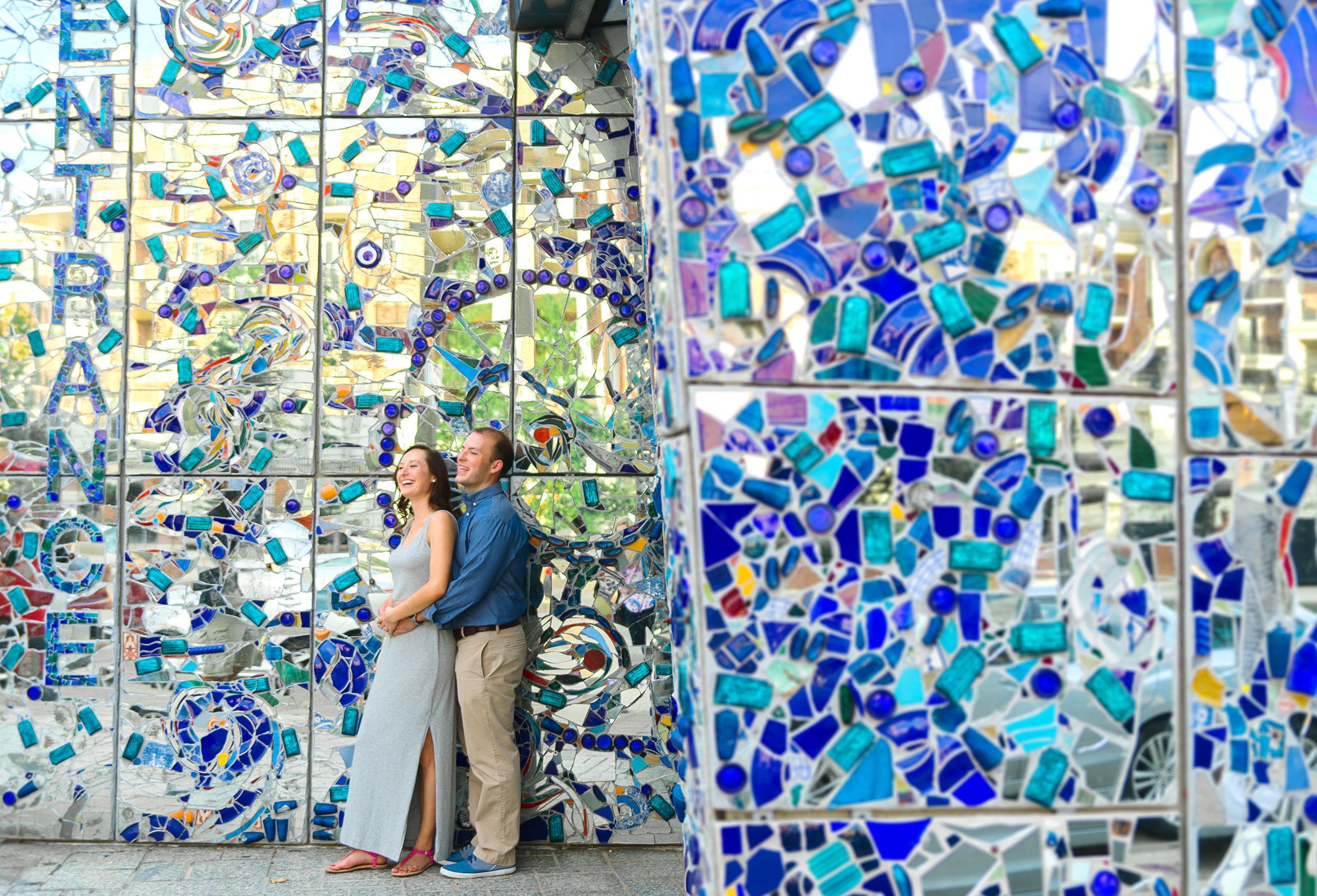 Baltimore American Visionary Museum engagement session with blue wall 