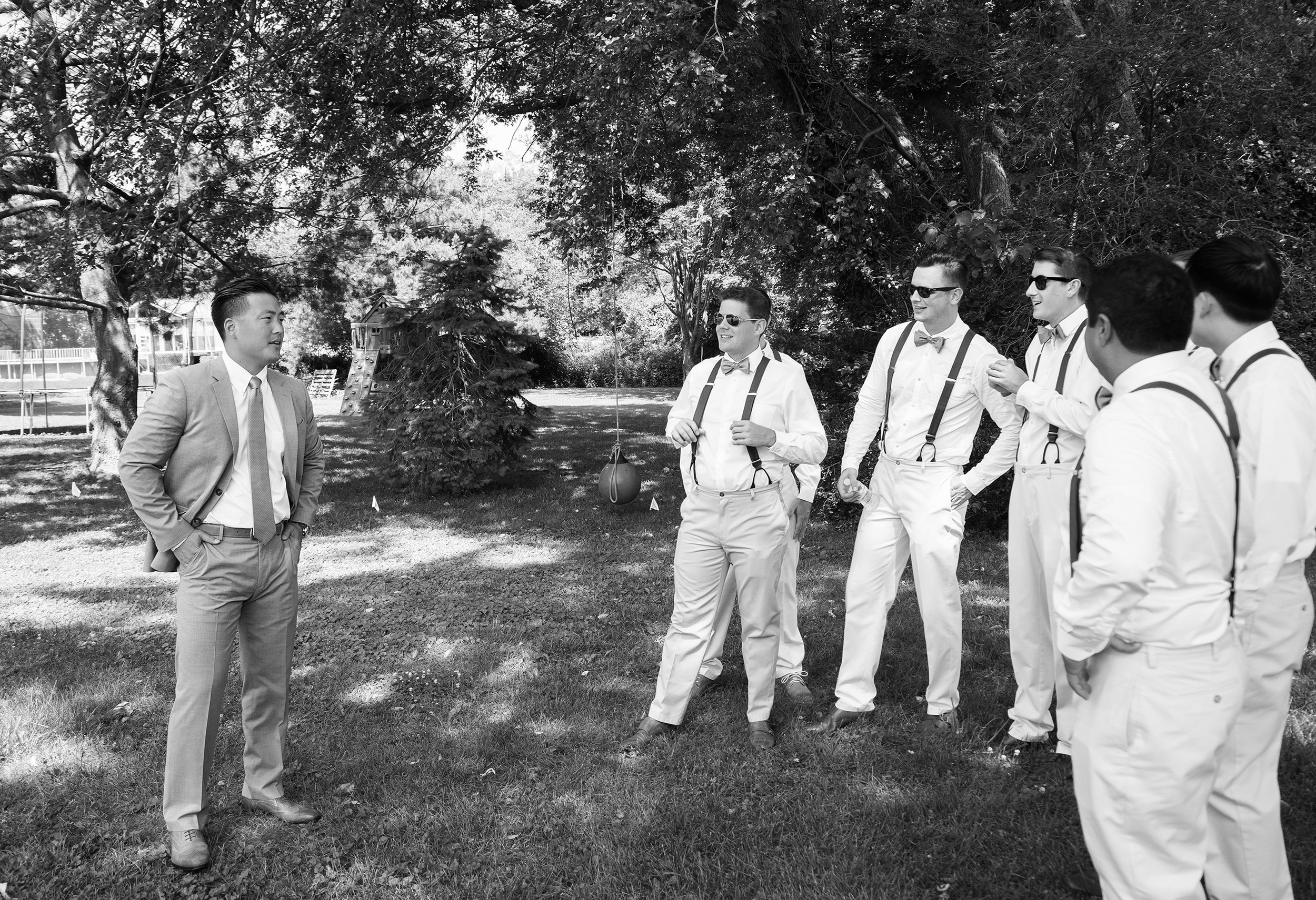 Groomsmen in suspenders in annapolis maryland wedding