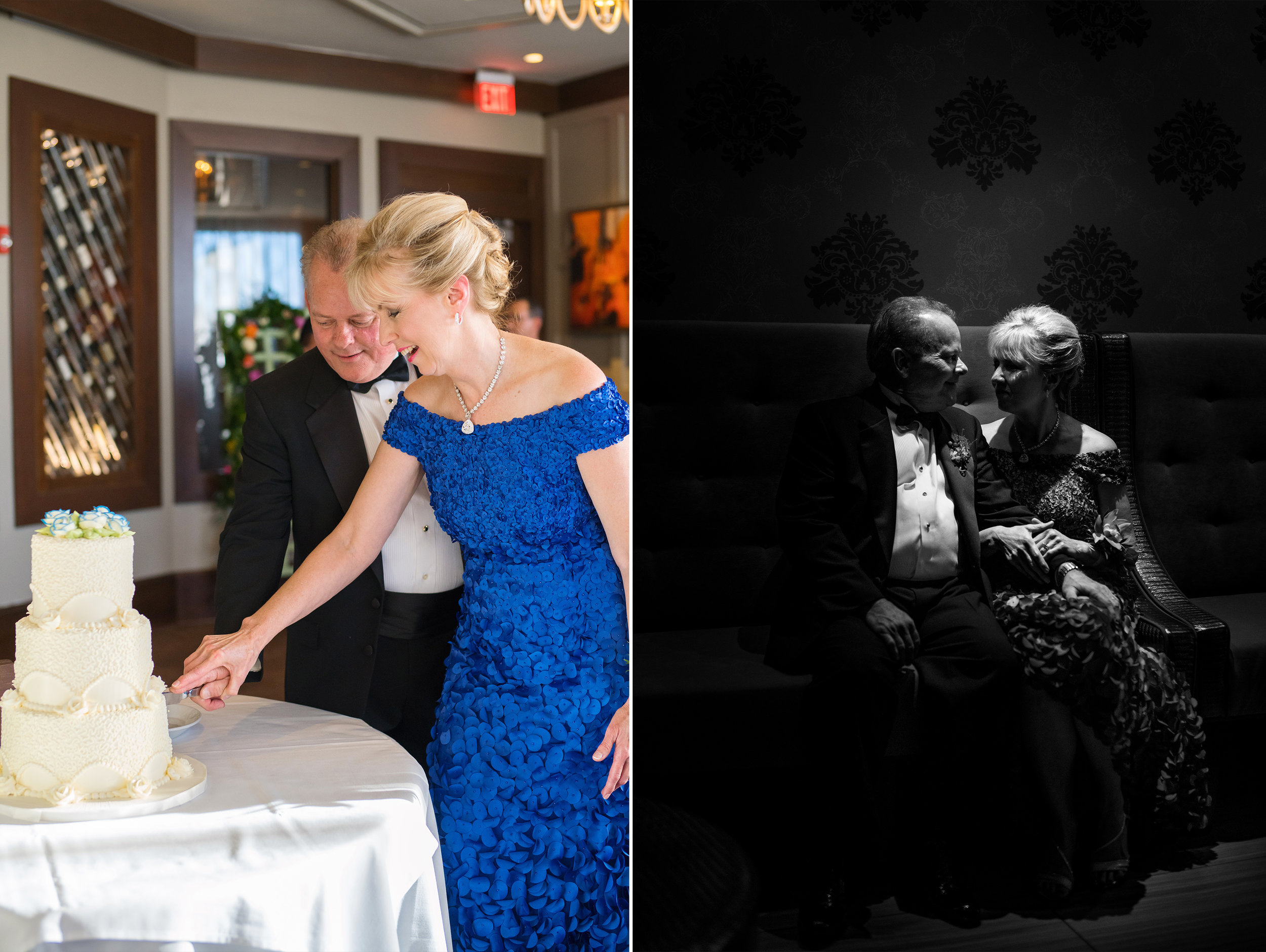 Cake cutting bride and groom at Ruths Chris Rockville wedding