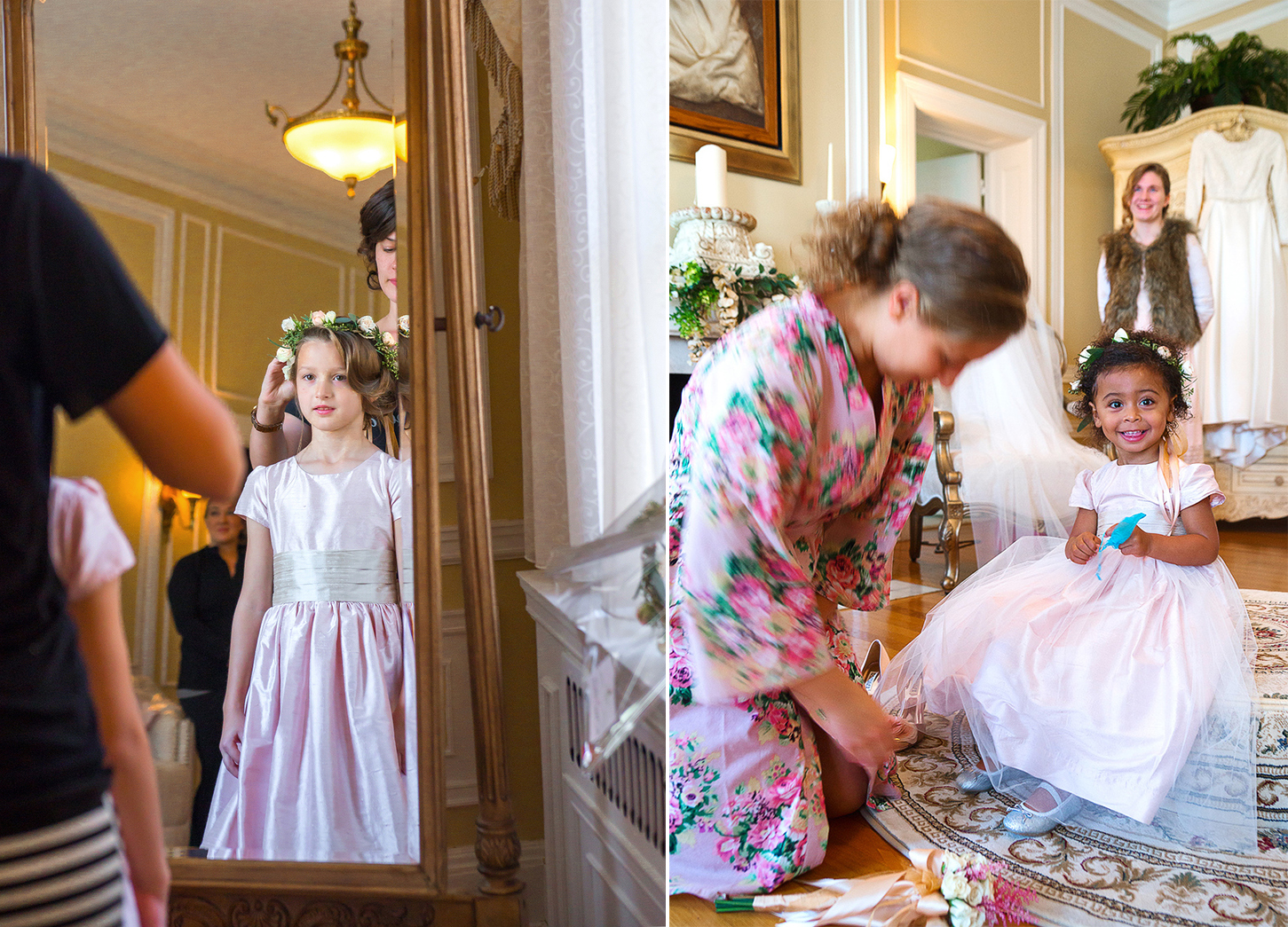 Flower girls in bridal suite at Oxon Hill Manor in Virginia 
