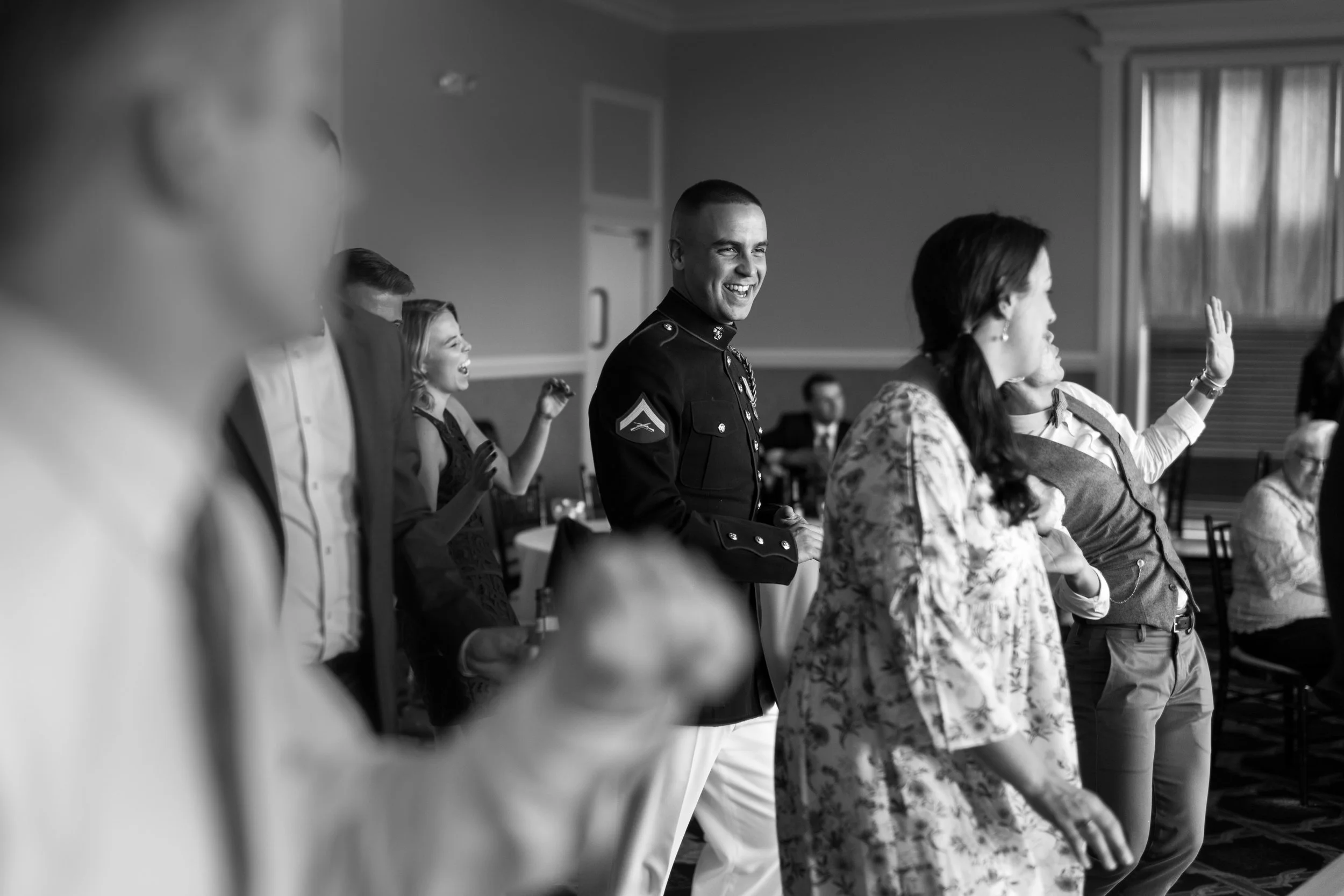 Military groom on the dance floor at Piedmont Private Events Golf Club