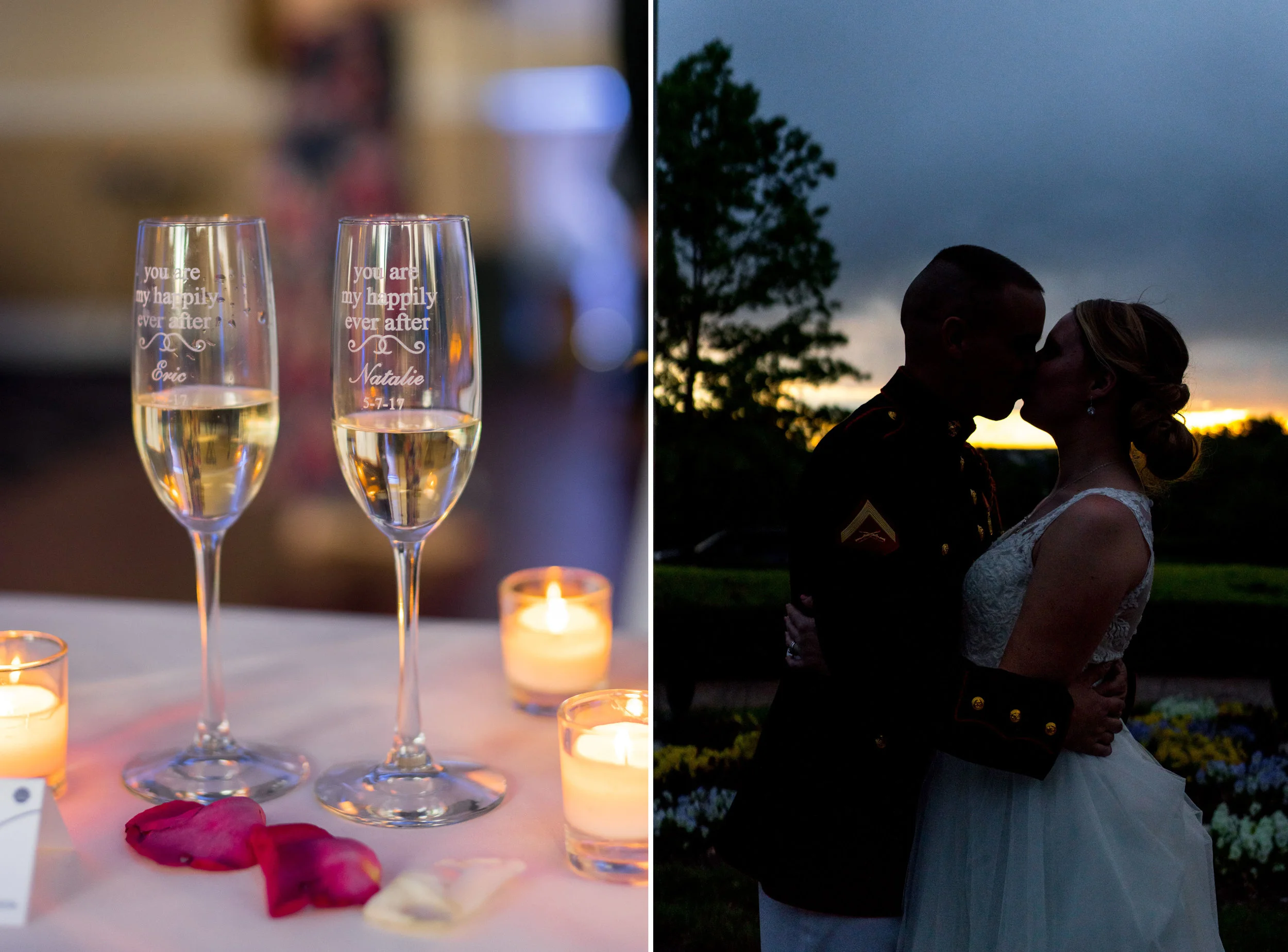 Night time silhouette of bride and groom at Piedmont Golf Club
