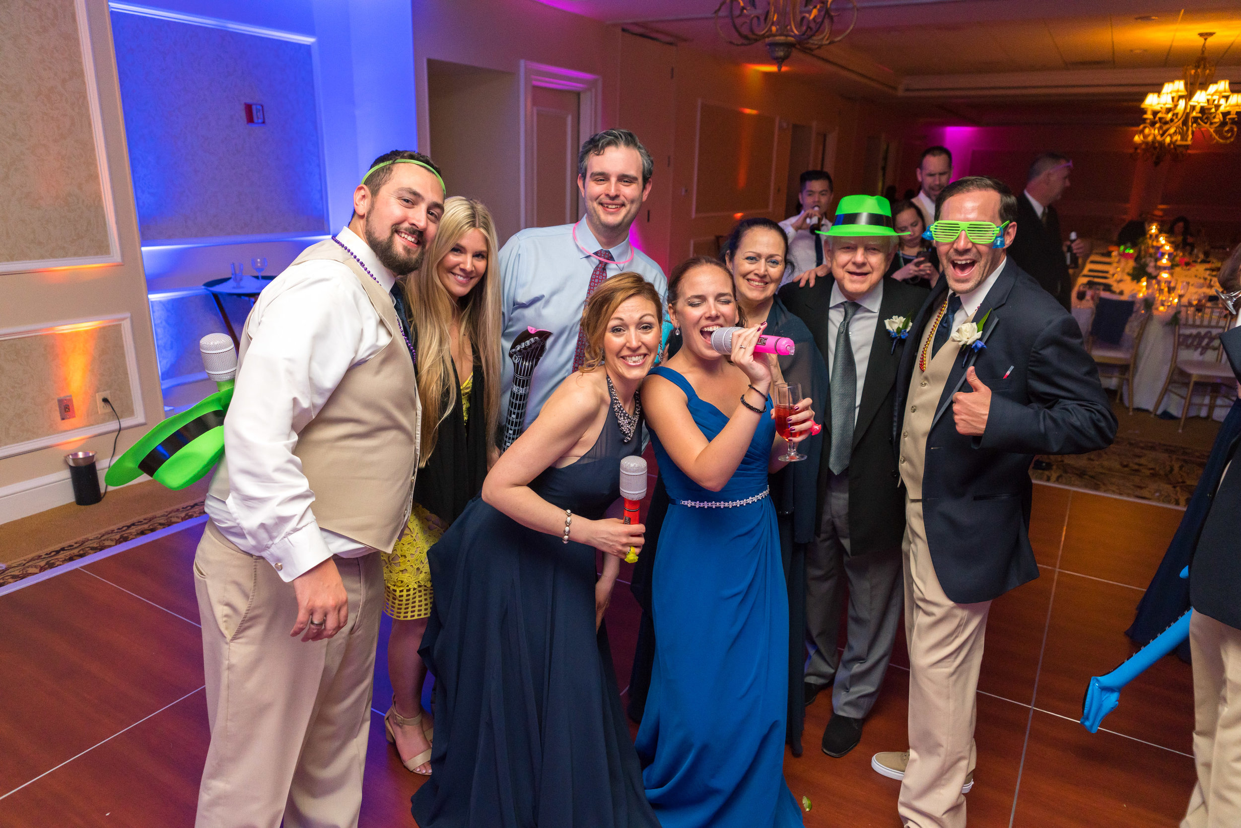 Wedding group photo on the dance floor at Rockville Manor Country Club