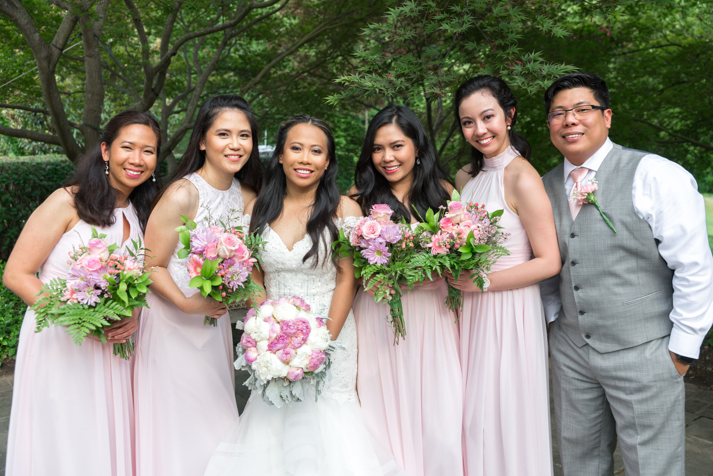 Bride and bridesmaids at Brookside Gardens