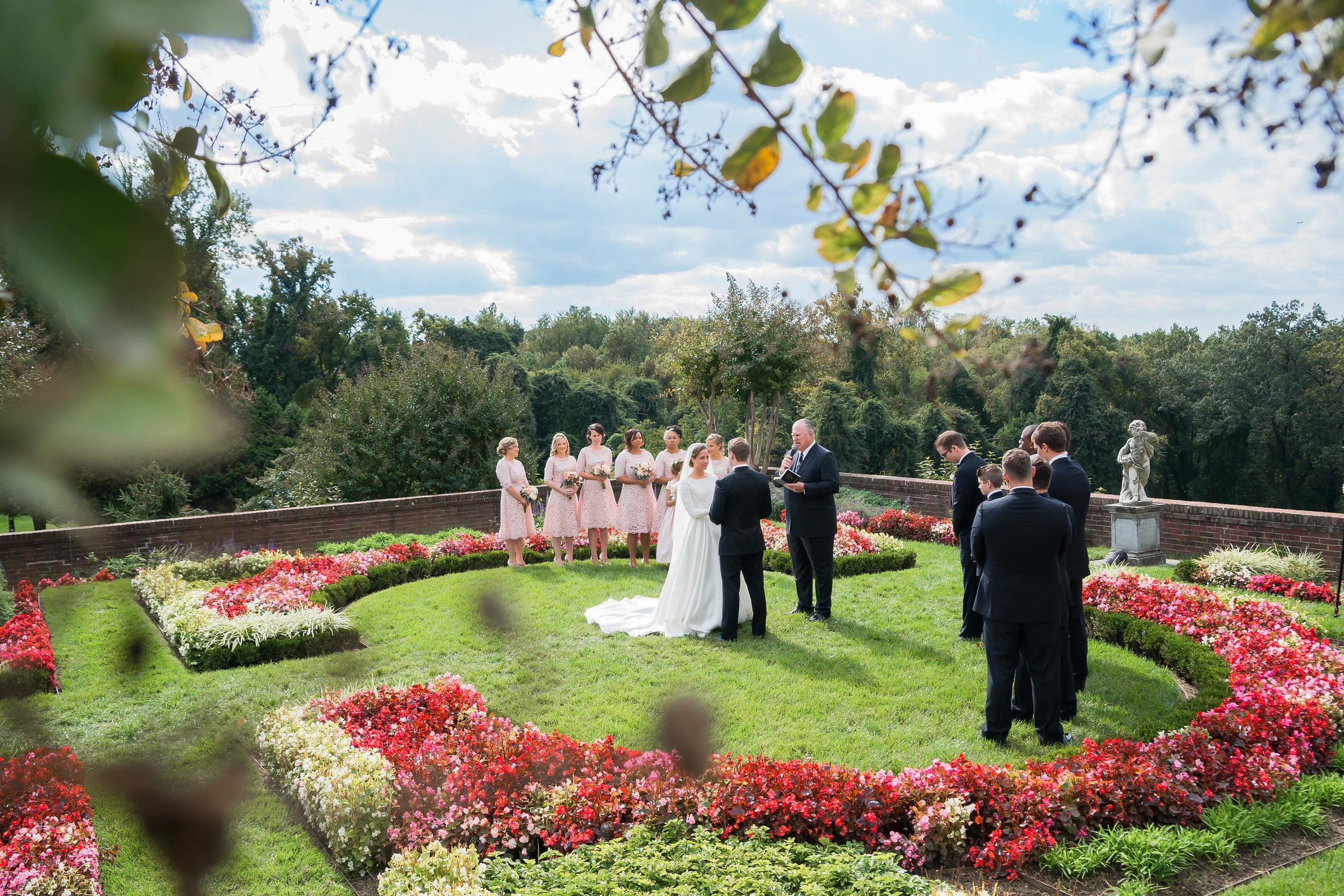 Outdoor garden wedding ceremony at Oxon Hill Manor 