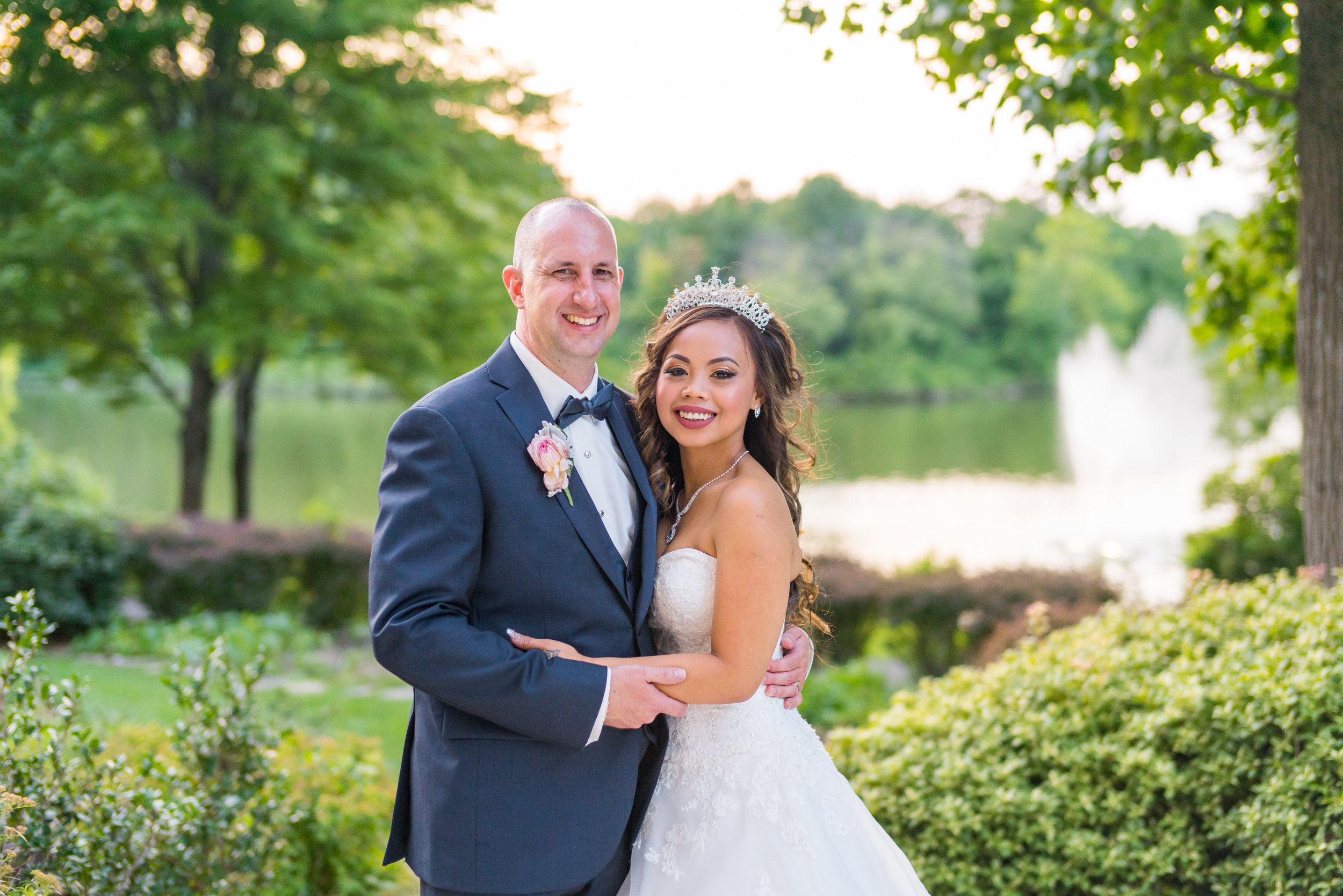Sunset portraits of bride and groom at 2941