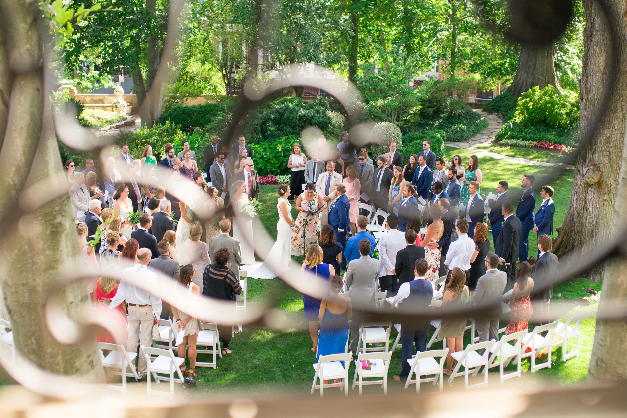 Meridian house outdoor garden ceremony from window