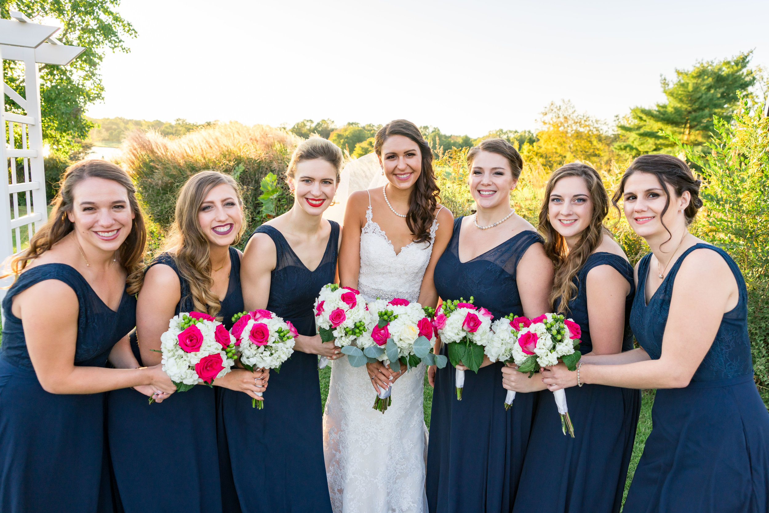 gorgeous bridesmaids in blue dresses at chantilly national 