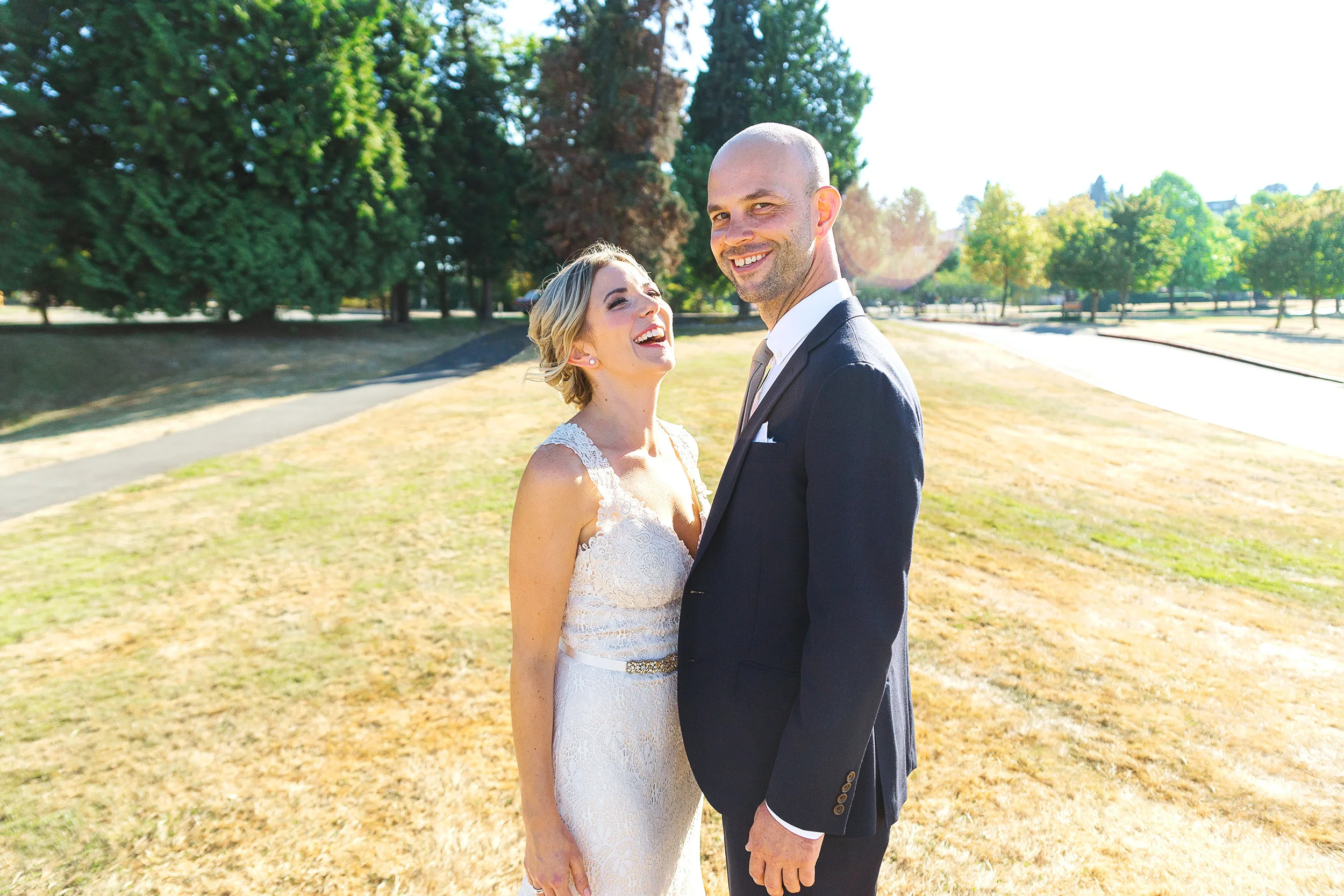 Bride and Groom at Mt Baker Rowing Sailing Lake Washington wedding