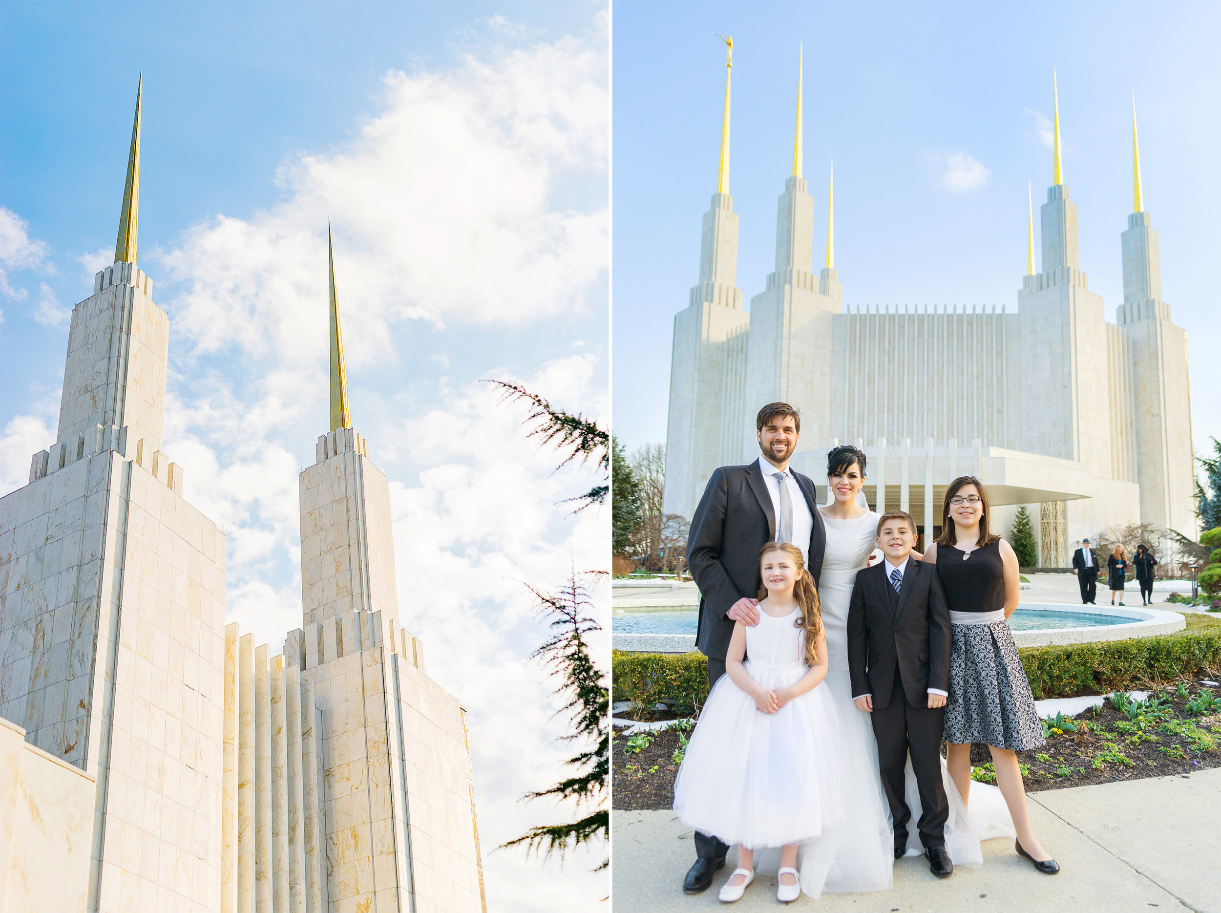 Amazing LDS temple in Maryland family photos after wedding 